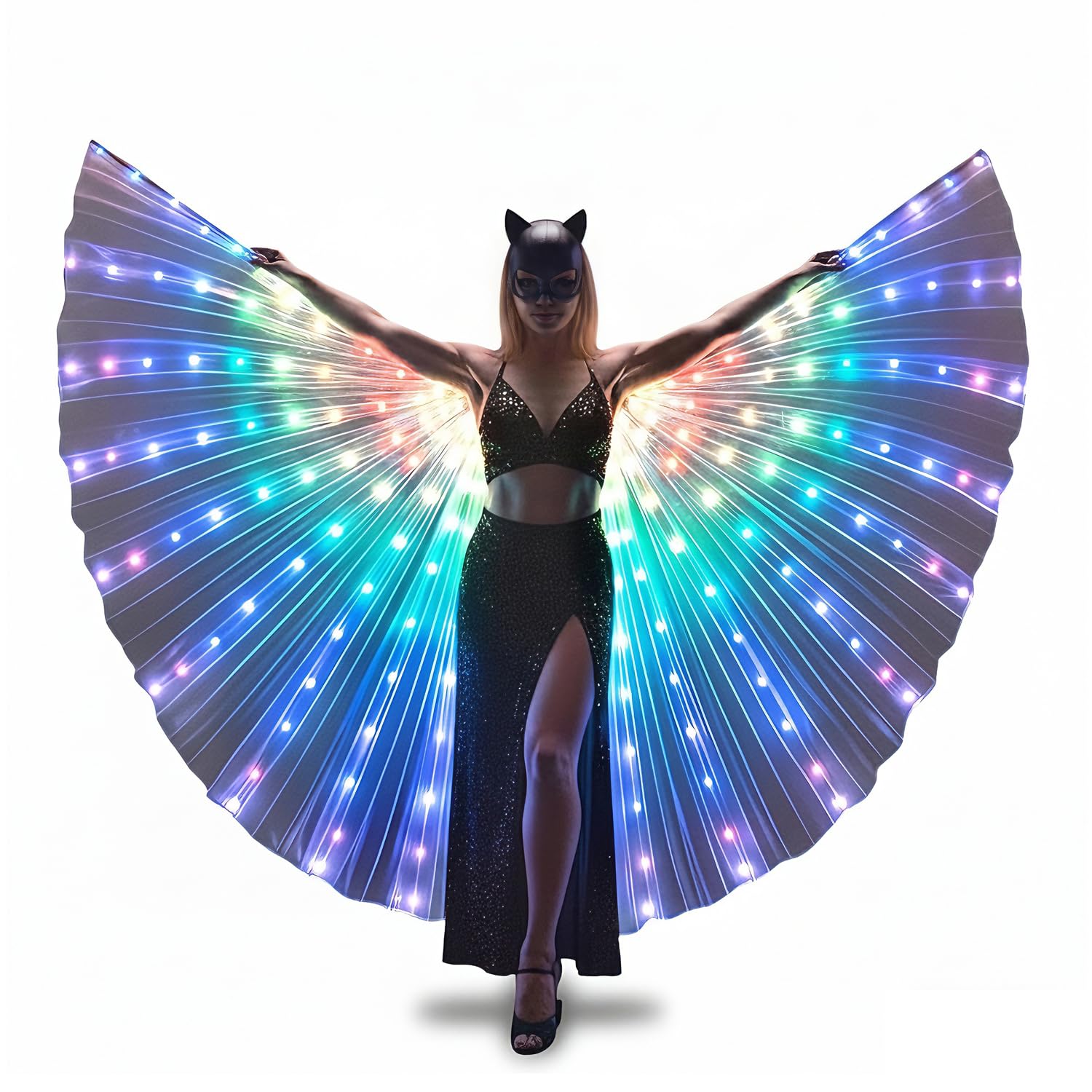LED Wings, cloak, robe for dancing and fancy dress cold white color small (rainbow, large)