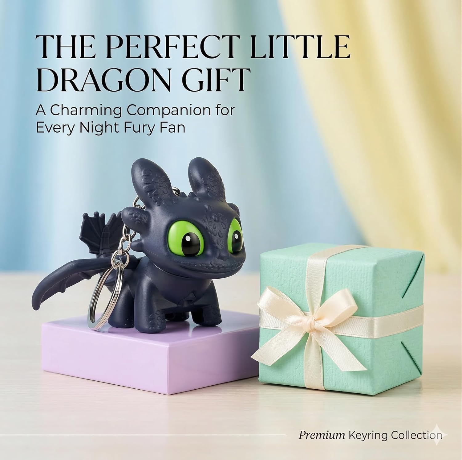 REDITEX Dragon Keychain Toy with LED Light & Moving Wings, Night Fury Glowing Dragon Keychain | Mini Fantasy Figure Creature Charm for Car Dashboard, Bike Keys, Backpack Bag Accessory & Kids Gift 2