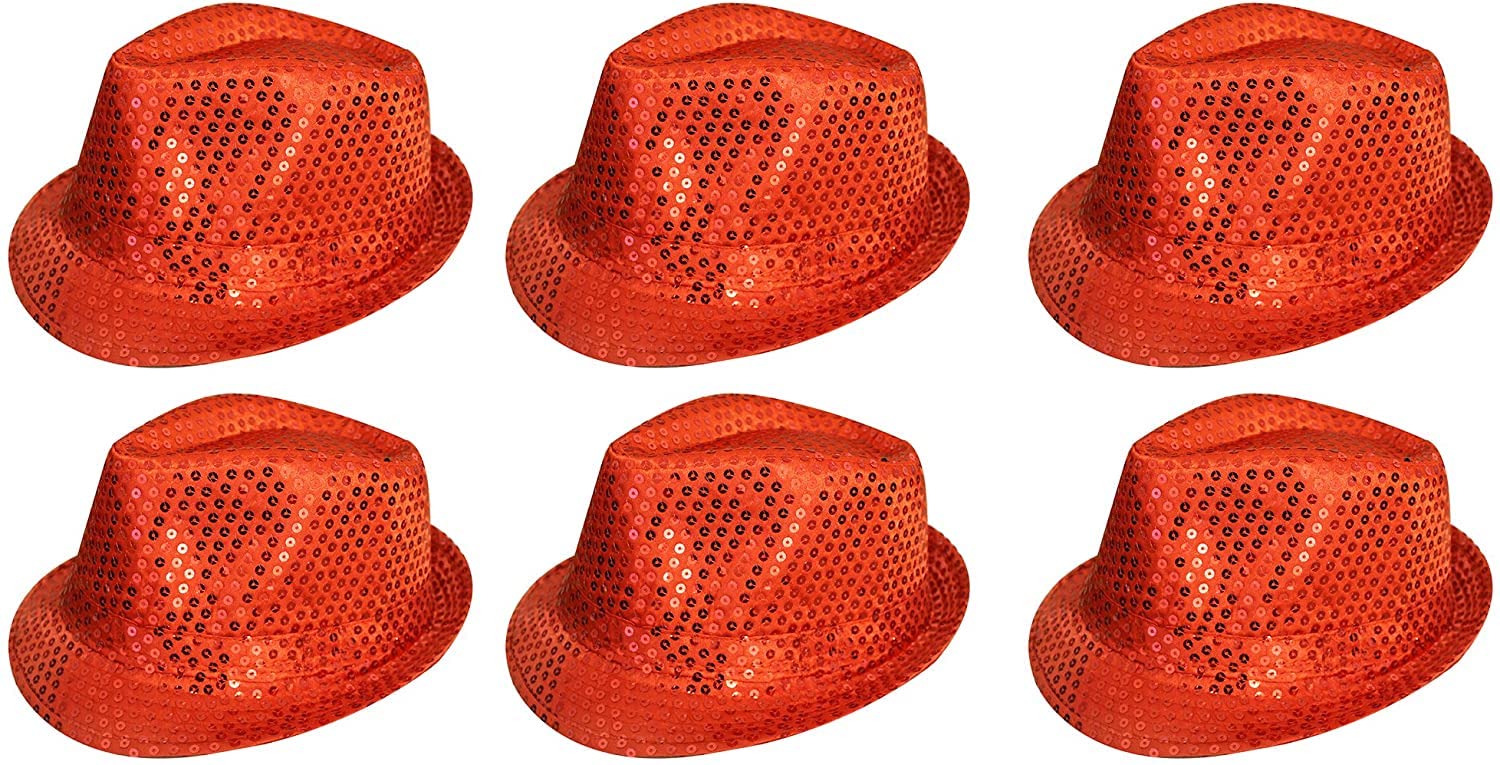 6 X Sequin Trilby Hat in Red, Black, Silver, Gold, Purple, Green or Pink Fancy Dress Accessory Fedora Hats Bulk Gangster 1920's Mens & Ladies (Red) โ image 1