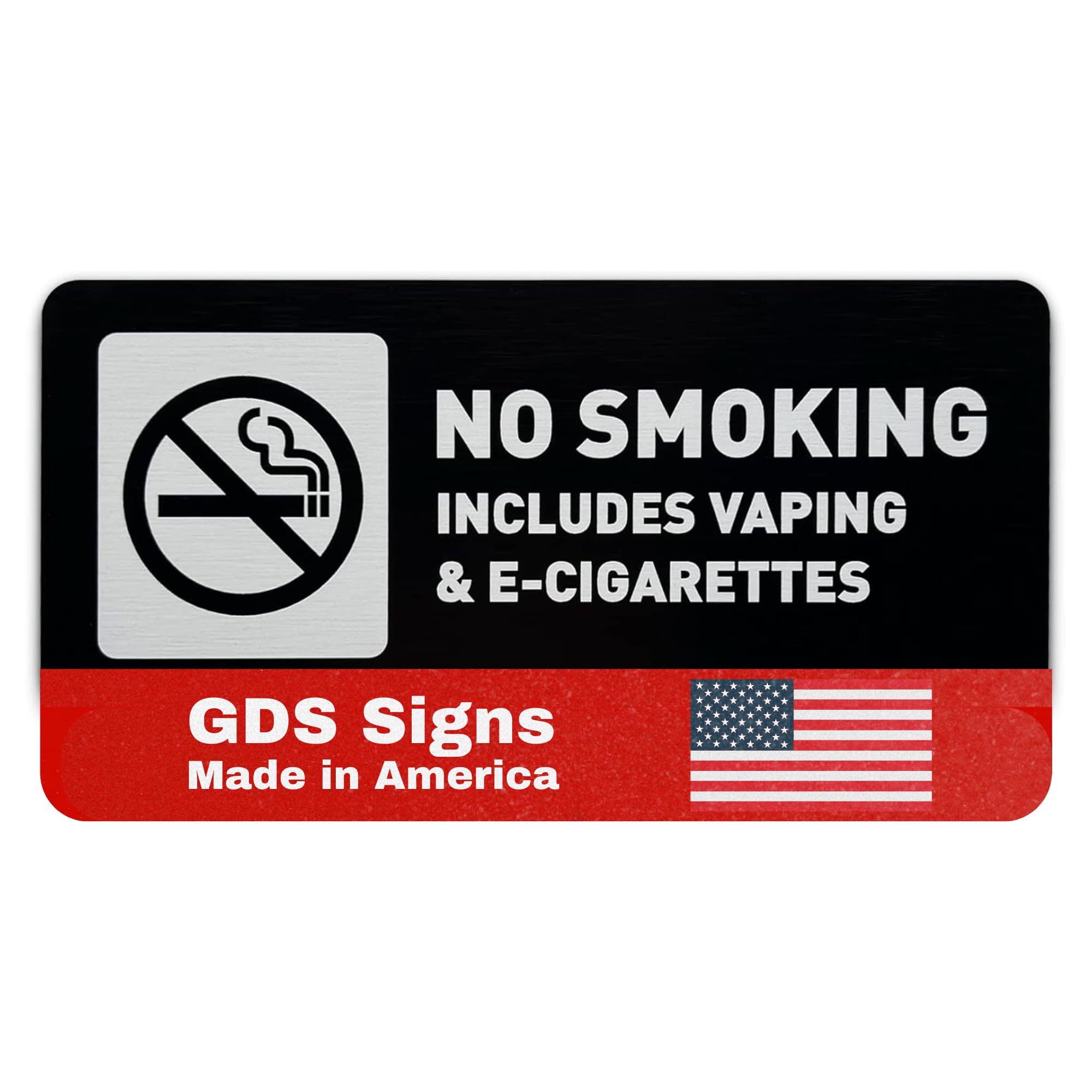 No Smoking Sign by GDS - ADA Compliant, with Raised Icons and Lettering- Includes Adhesive Strips for Easy Installation 7" W x 3" H - (Brushed Black)