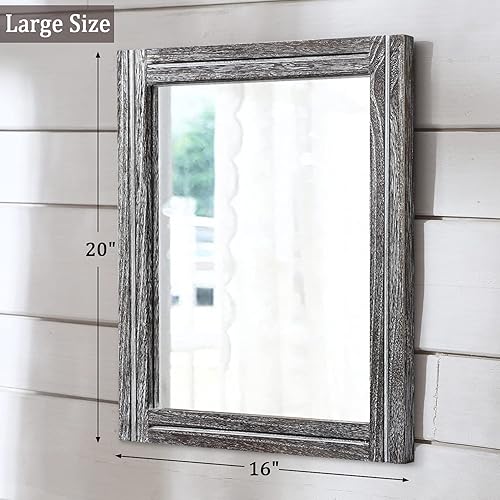 Miniatura 2 de AAZZKANG Espejo Rústico con Marco de Madera Espejos de Pared Grandes 20"x16" Rectangulares Decorativos para Dormitorio Baño Casa de Campo Sala de