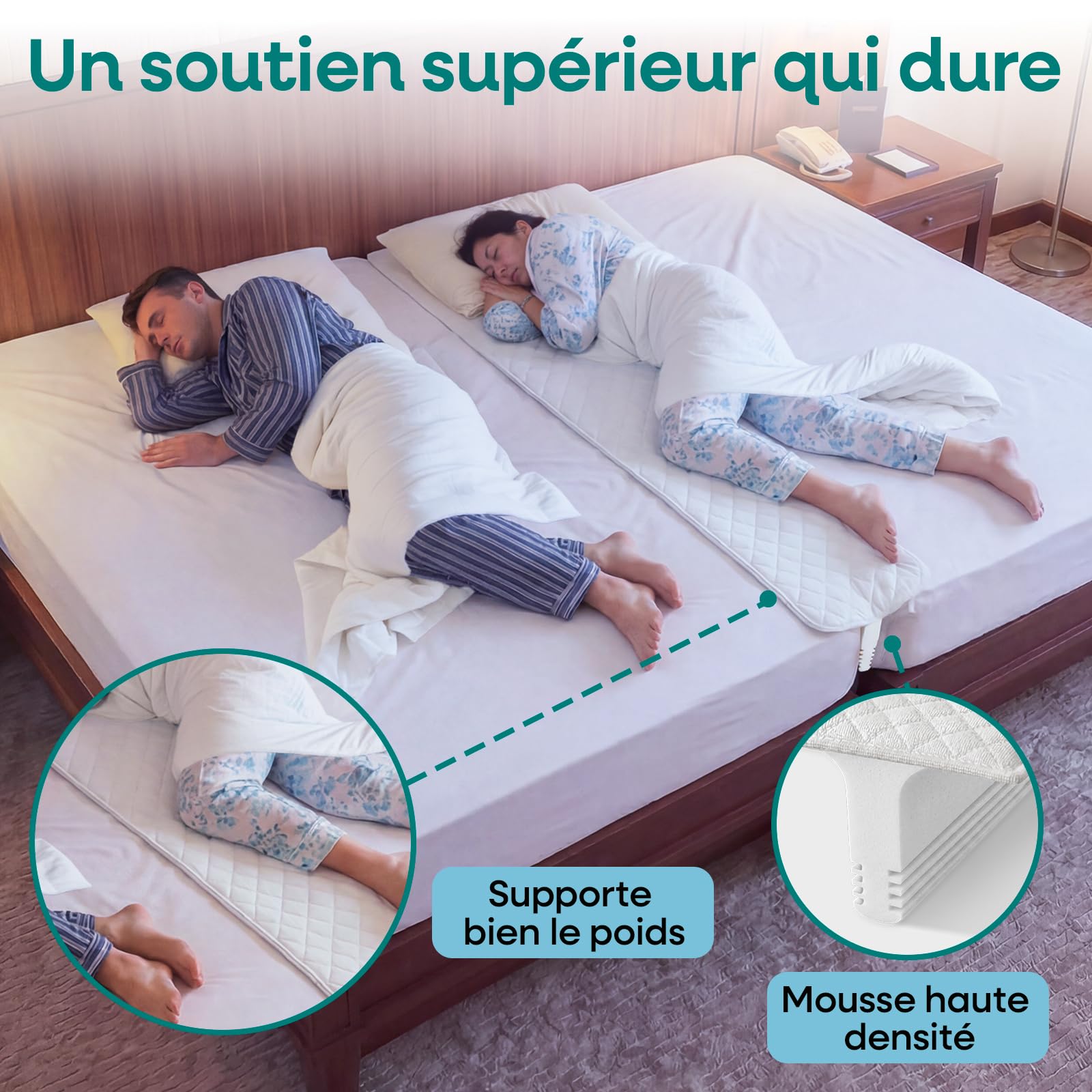 Pont de Lit Split King - Convertisseur pour Matelas Twin - Mousse Dense | Coin Biseauté Breveté Anti-Glissement, Hypoallergénique et Respirant, Idéal pour Chambres d'Amis et Couples
