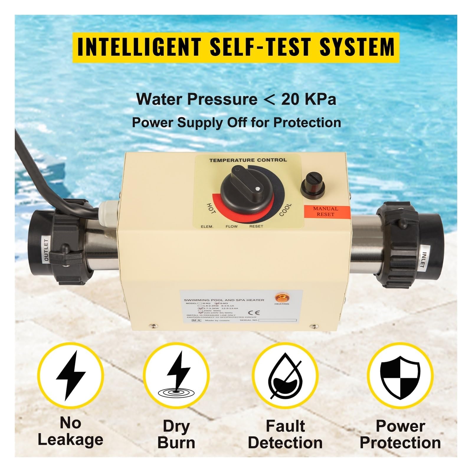 Riscaldatore per Piscina Mini scaldabagno Elettrico 2KW, riscaldatore for Piscina con termostato, Vasca da Bagno Spa for idromassaggio for Massaggi Pompa di Calore per Piscina(48mm)