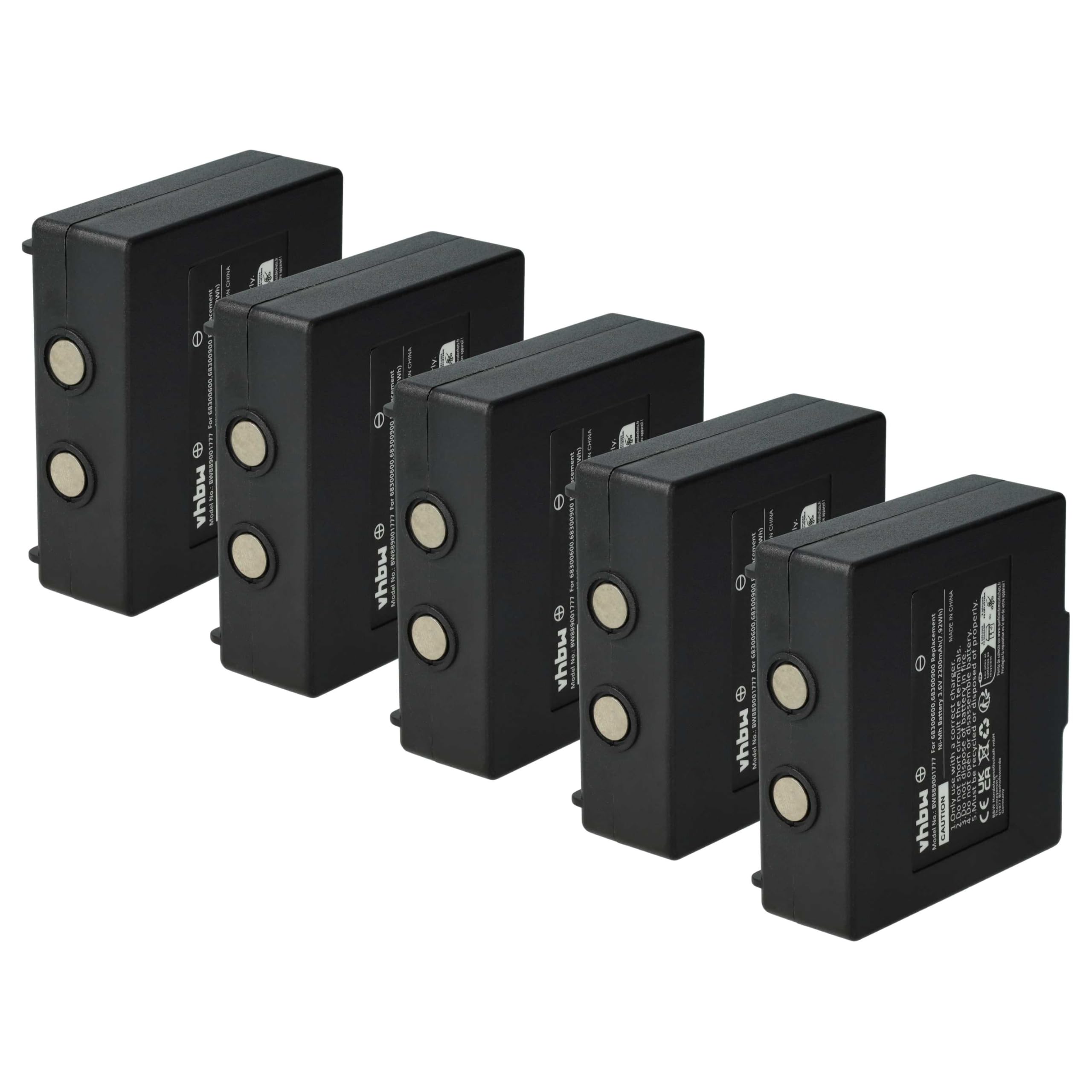 vhbw 5X batería reemplaza Hetronic 900, 68300900, 68300600, HE900 para Mando a Distancia Industrial (2200 mAh, 3,6 V, NiMH) - Negro