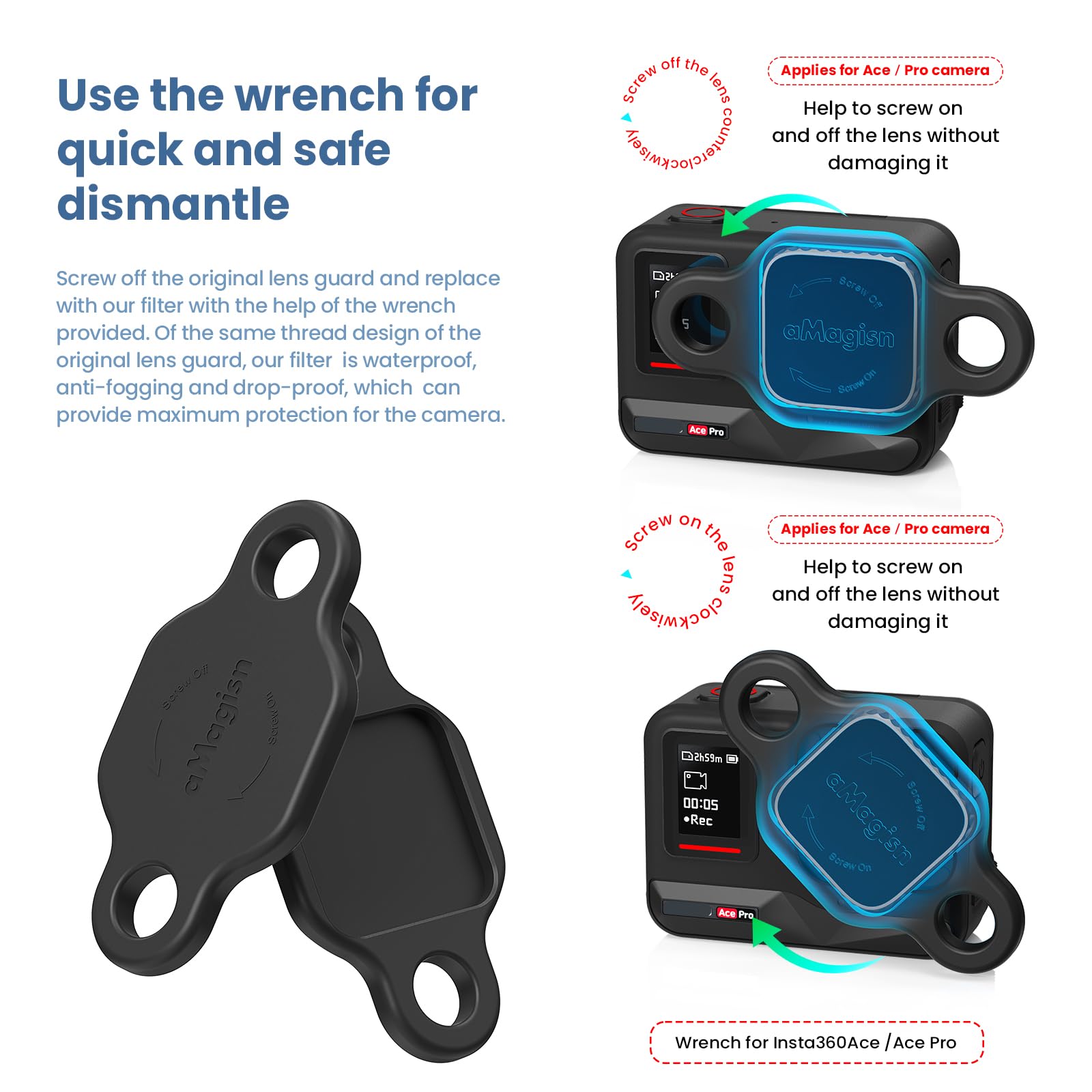 Filtre étanche caméra de Sport pour Insta360 Ace/Ace Pro Filtre de Protection de l'objectif Accessoires (AcePro - CPL+ND8+16+32)
