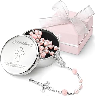Baptism Gifts for Girl - My First Rosary with Silver-Plated Keepsake Box, Catholic Christening Gift Set, Pink Rosary for Kids, Baptism, First Communion & Baby Dedication Gifts for Girls from Godparent
