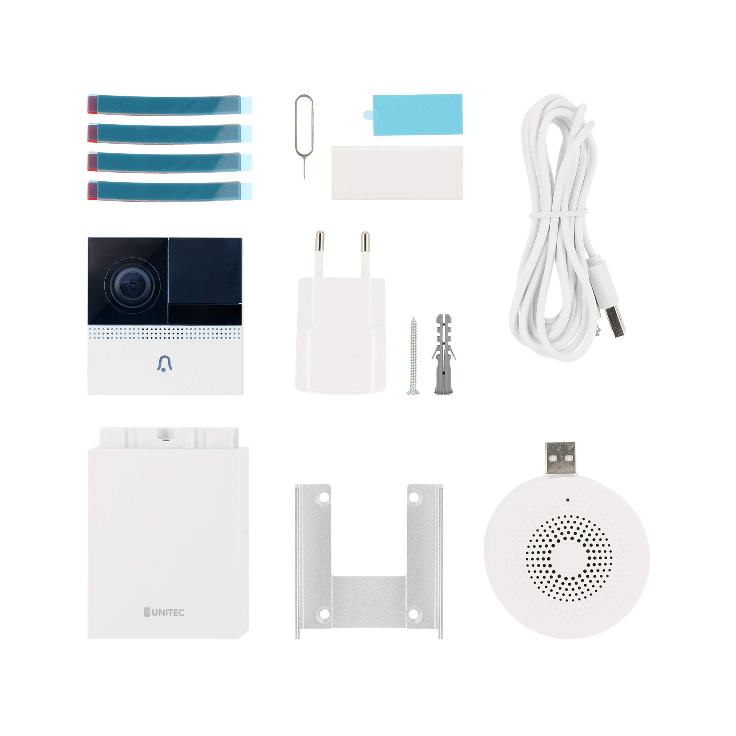 UNITEC Videocitofono WiFi, con app per smartphone, batteria o cablaggio fisso, con telecamera WLAN Full HD, audio a 2 vie, incluso gong radio