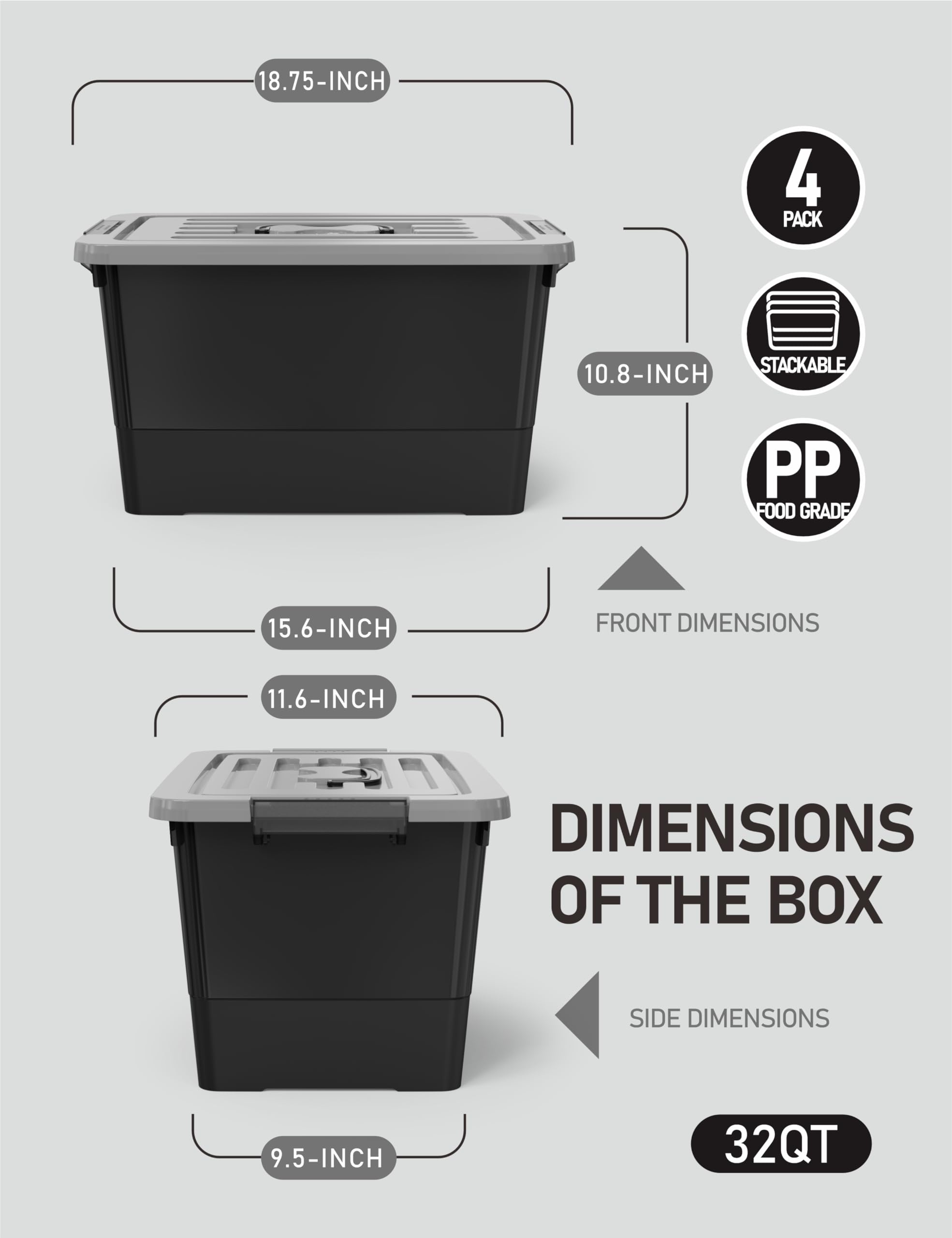 Snapklik.com : WYT 32 Quart Stackable Plastic Storage Bins