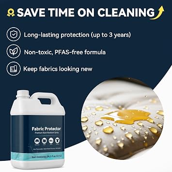 Fabric Protector Spray for Upholstery & Couch (84.5 fl. oz.) | Non-Toxic Water-Based Fabric Protector for Upholstery, Carpet, Sofa, Couch, Shoes & Outdoor Furniture