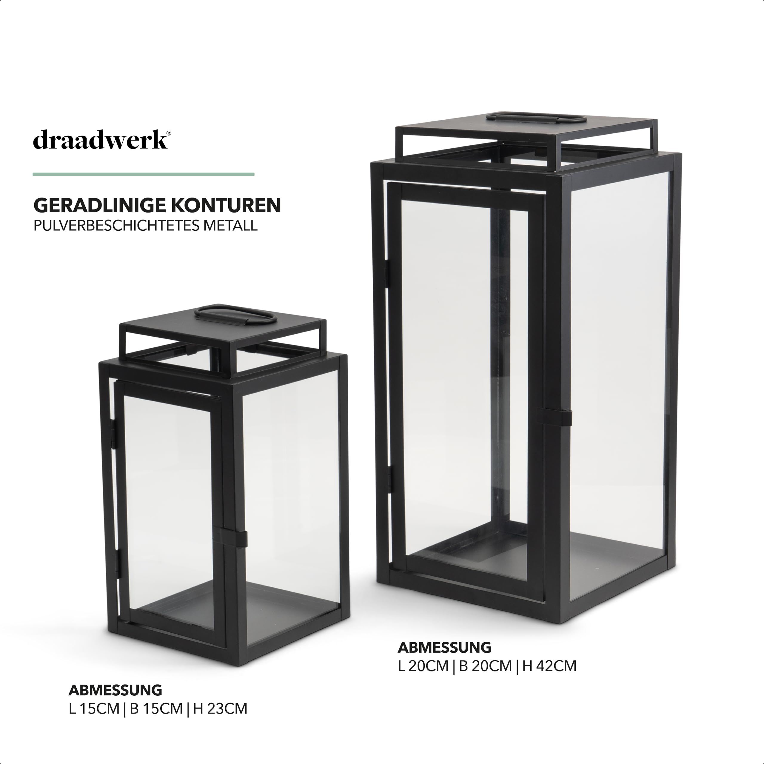 Lanterna Da Esterno Moderna - Set Di 2 Pezzi, 43 E 59cm, Portacandele In MetallO Nero | Decorazione Giardino - Foto 5