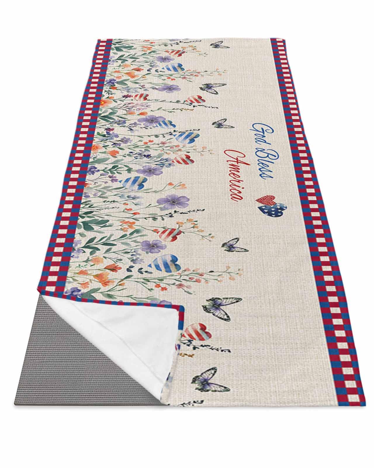 Yoga Mat Towel,4th of July Flower Butterfly on Vintage Linen Non Slip Sweat Absorbent Hot Yoga Towels with Corner Pockets,American Flag Theme Soft Microfiber Towel for Pilates Bikram 74