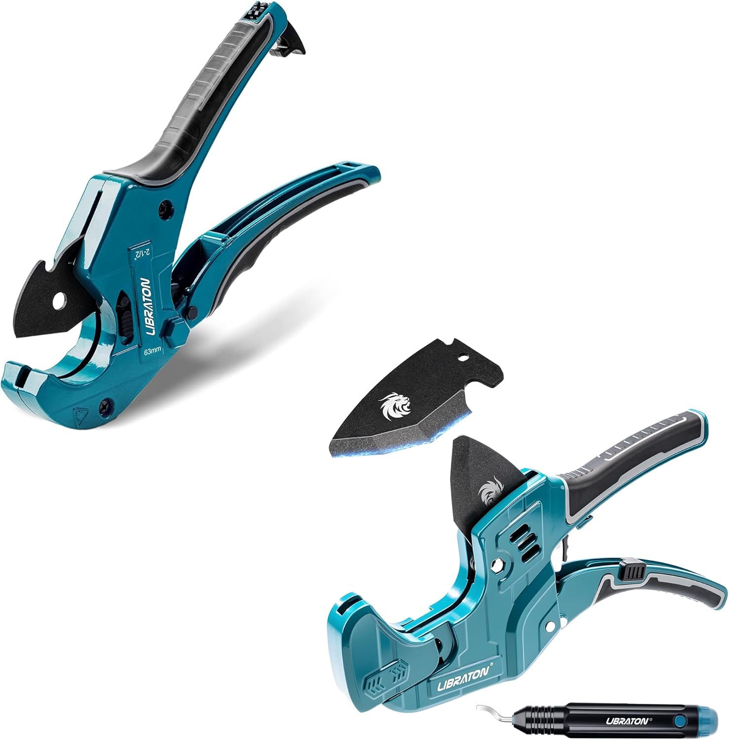 LIBRATON 2 Adjustable Ratchet Heavy Duty PVC Pipe Cutter Set with Replace Blade Deburring Tool