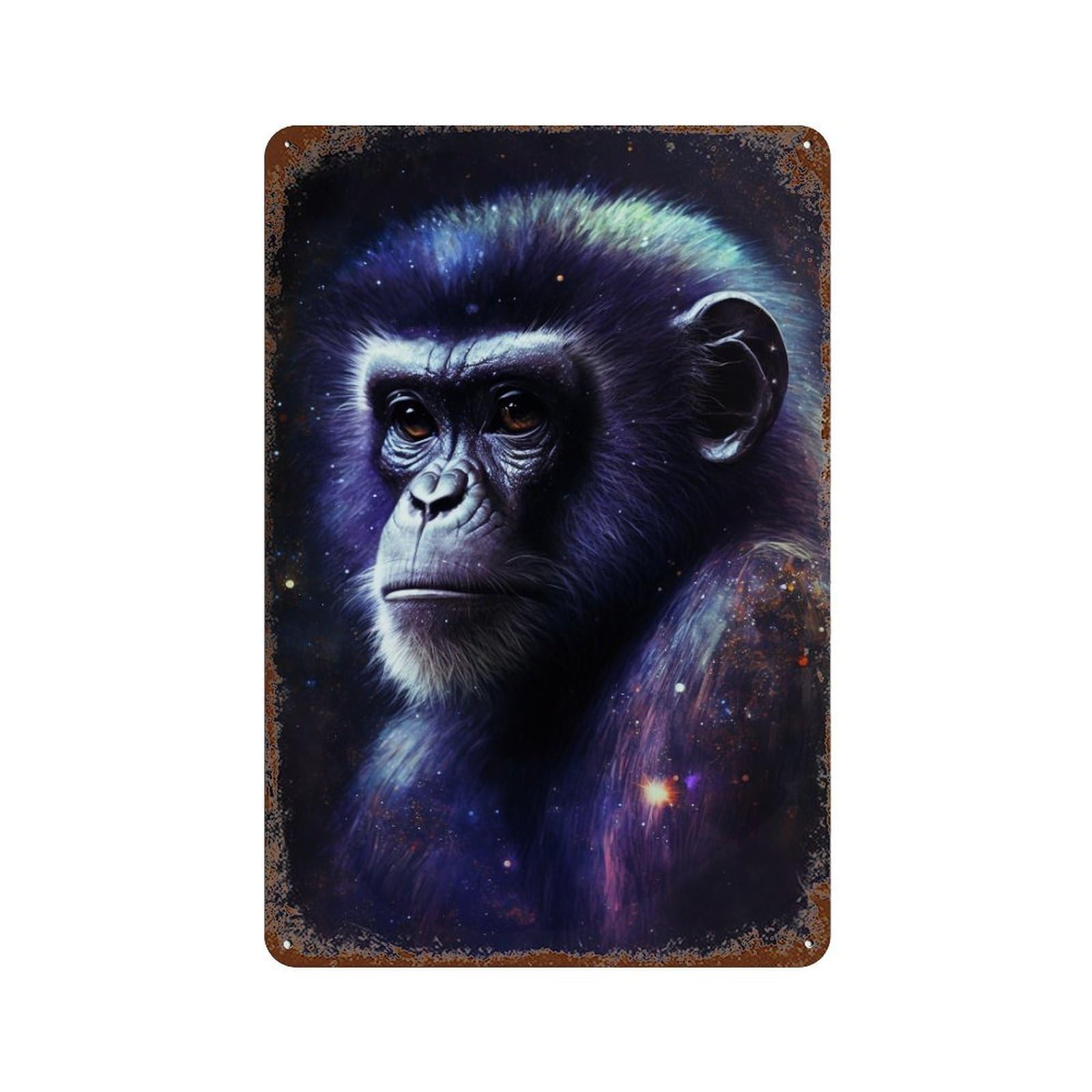 Retro Metal Sign with Galactic Chimpanzee Portrait-6 Design 11.8"x7.9", for Farmhouse, Kitchen And Entryway Decor, Shabby Chic Decor