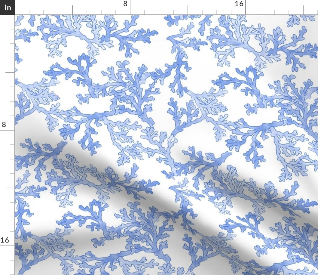Spoonflower Fabric - Blue Ocean Coral Coastal Beach Nautical Resort Island Under The Sea Printed on Petal Cotton Fabric Fat Quarter - Sewing Quilting Apparel Crafts Decor