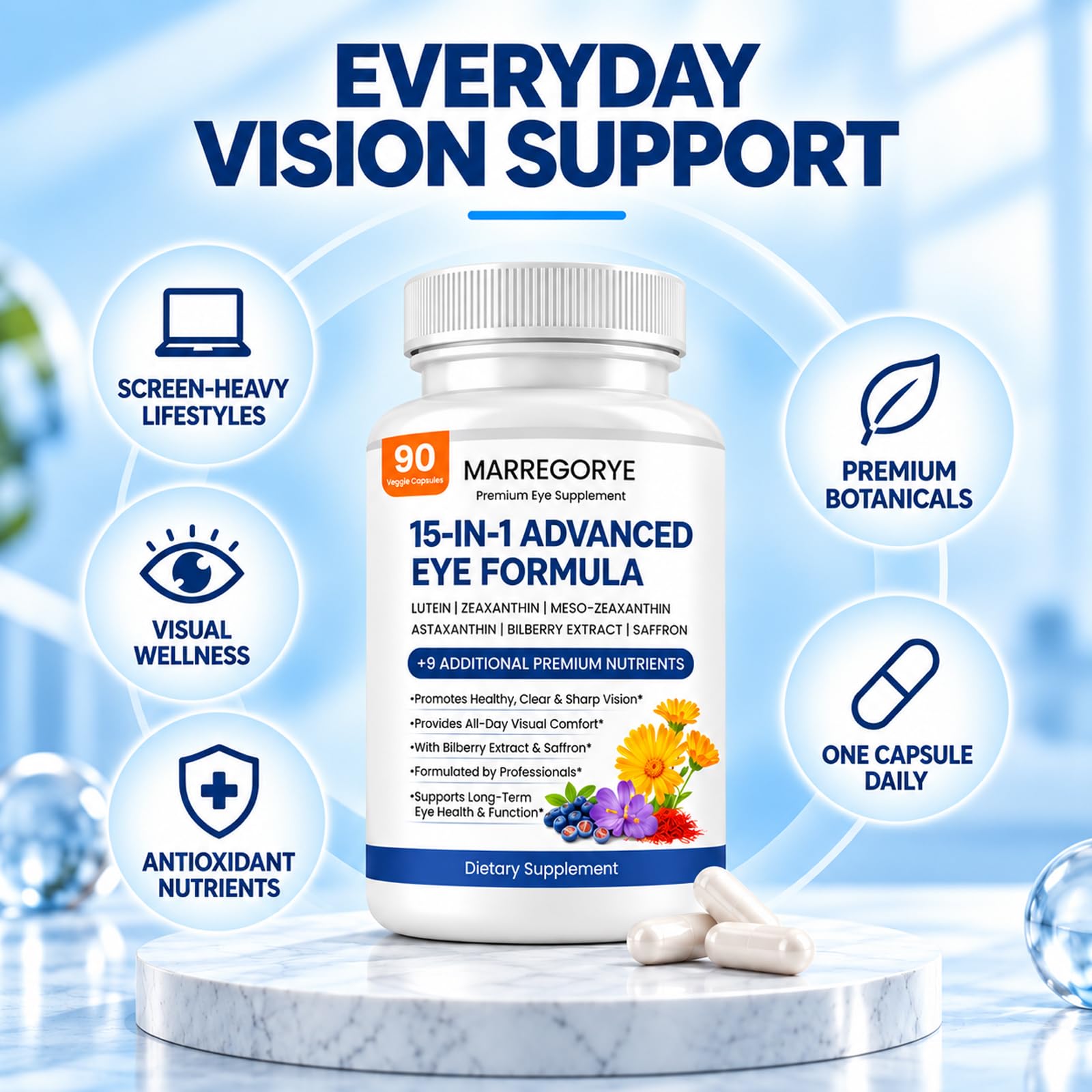 15-in-1 Advanced Eye Formula, Lutein Zeaxanthin Eye Vitamins, 90 Capsules — Amazon image 2