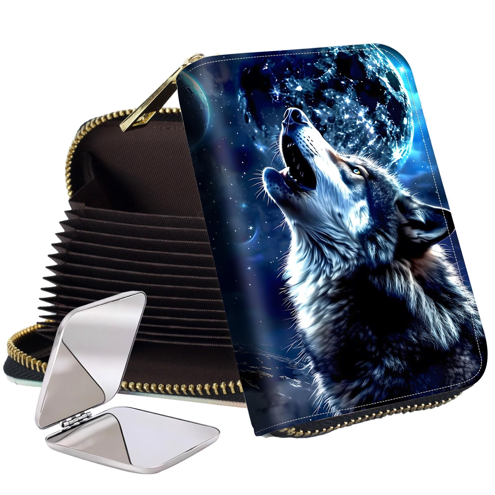 Tudguiloae Credit Card Holder Wallet for Women, Card Wallet with Zipper Design and Double-Sided Mirror, Rfid Wallet Women Fashionable and Convenient,