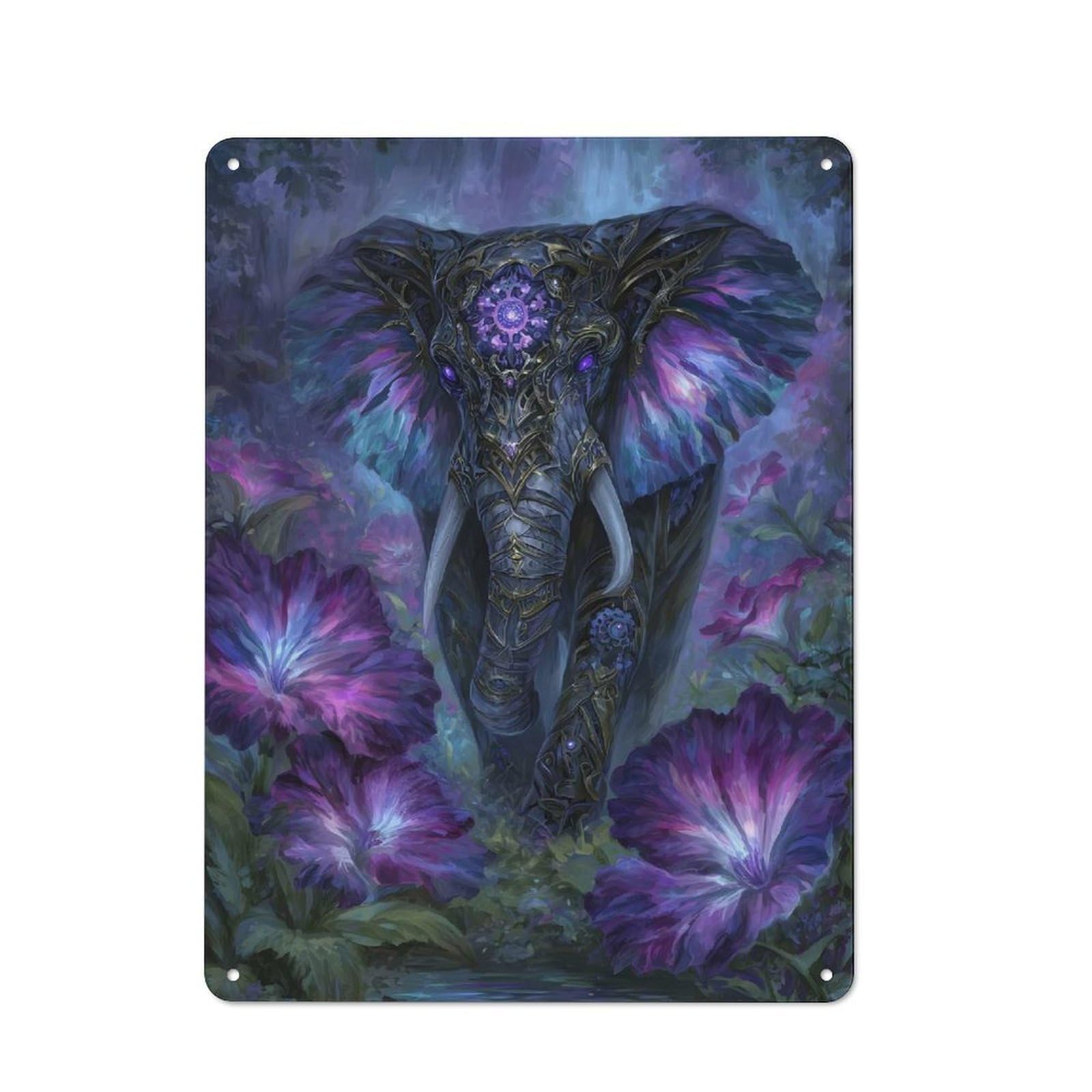 Junmoney Ornate Elephant In Floral Fantasy Retro Metal Sign 40X30cm For Lounge Or Reading Corner, For An Autumn Wall Display In Lounge And Reading Corner