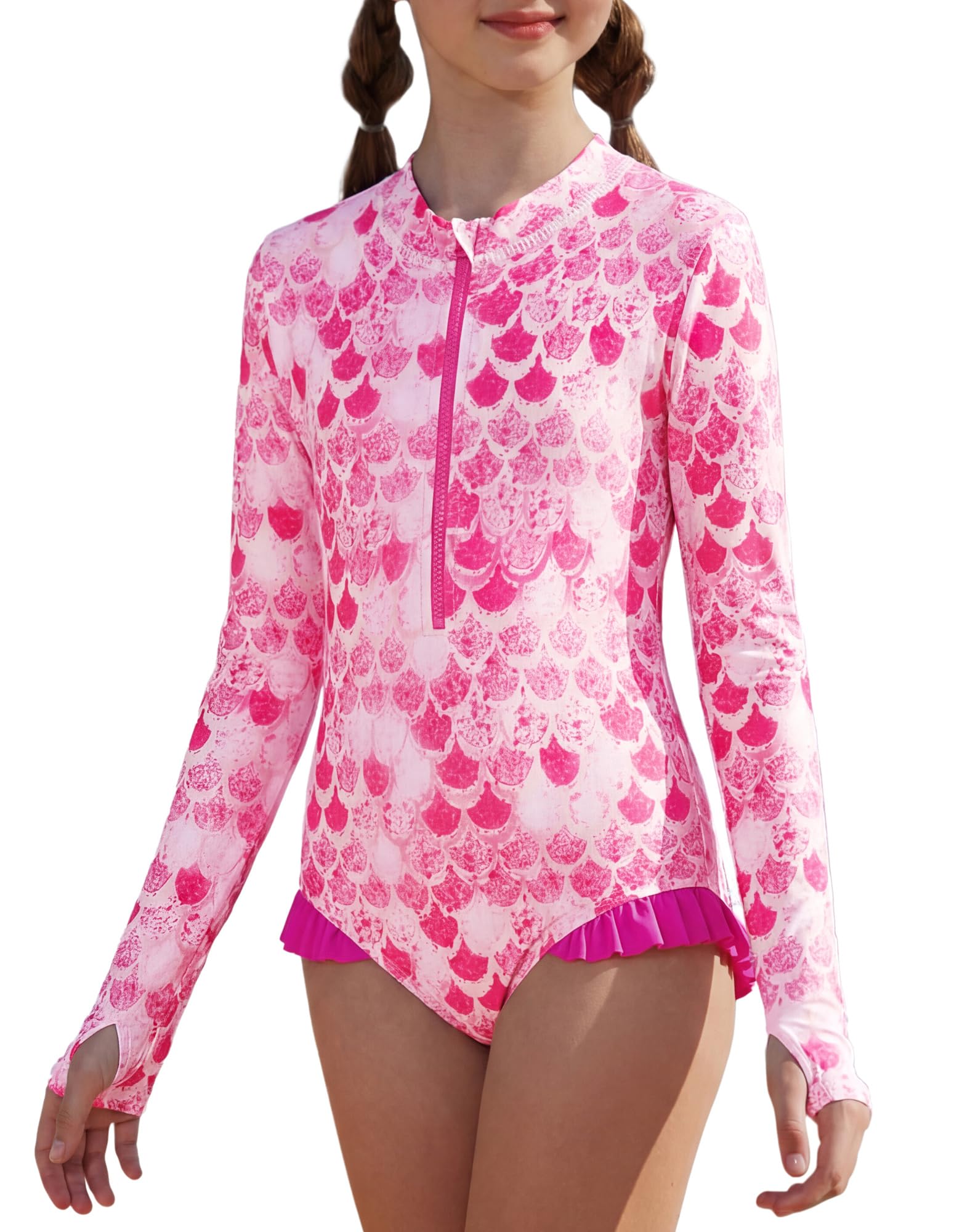 GRACE KARIN Girls One Piece Swimsuits Long Sleeve Bathing Suits Swimwear 5-14Y