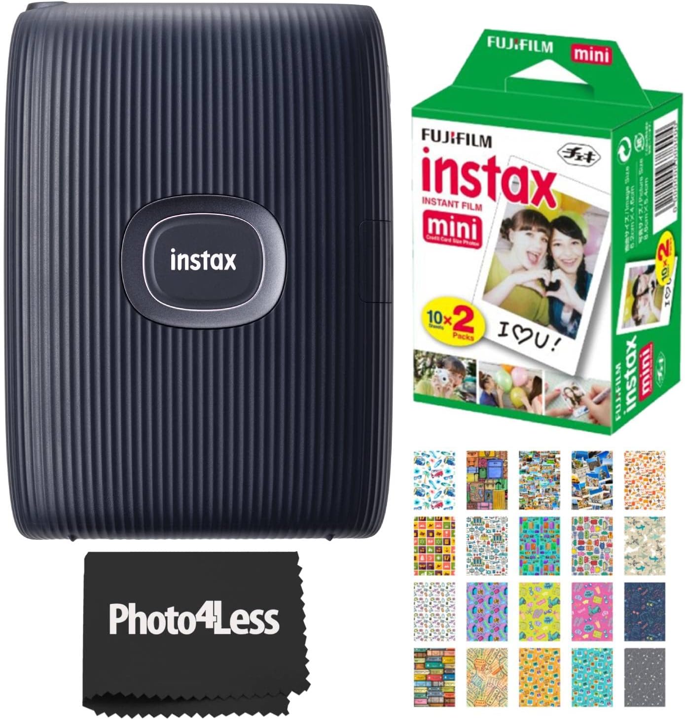 Fujifilm Instax Mini Link 2 Smartphone Printer Space Blue Instax Mini Twin Pack Instant Film and 20 Sticker Frames - Bundle!