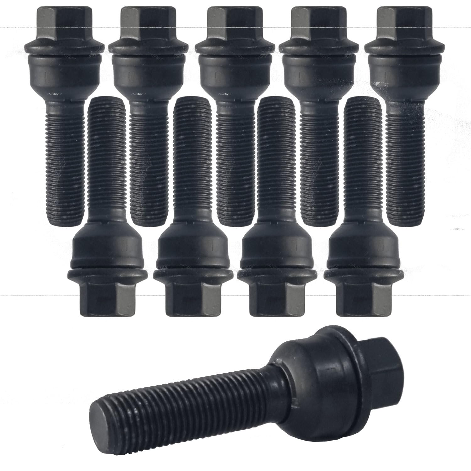 TRACER 10x Radschrauben M14x1.5 Kugelbund 2-teilig R14 40mm | Schlüsselweite 17mm kompatibel mit VW ID. Buzz EB Touareg 3 4motion CR