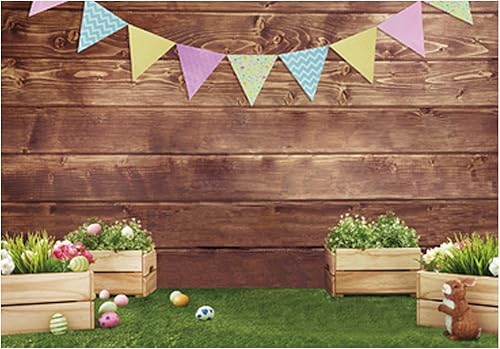 Allenjoy Telón de fondo de Pascua de primavera de 7 x 5 pies para niñas, fotografía sin arrugas, conejo feliz, conejo, hierba verde, marrón, pared