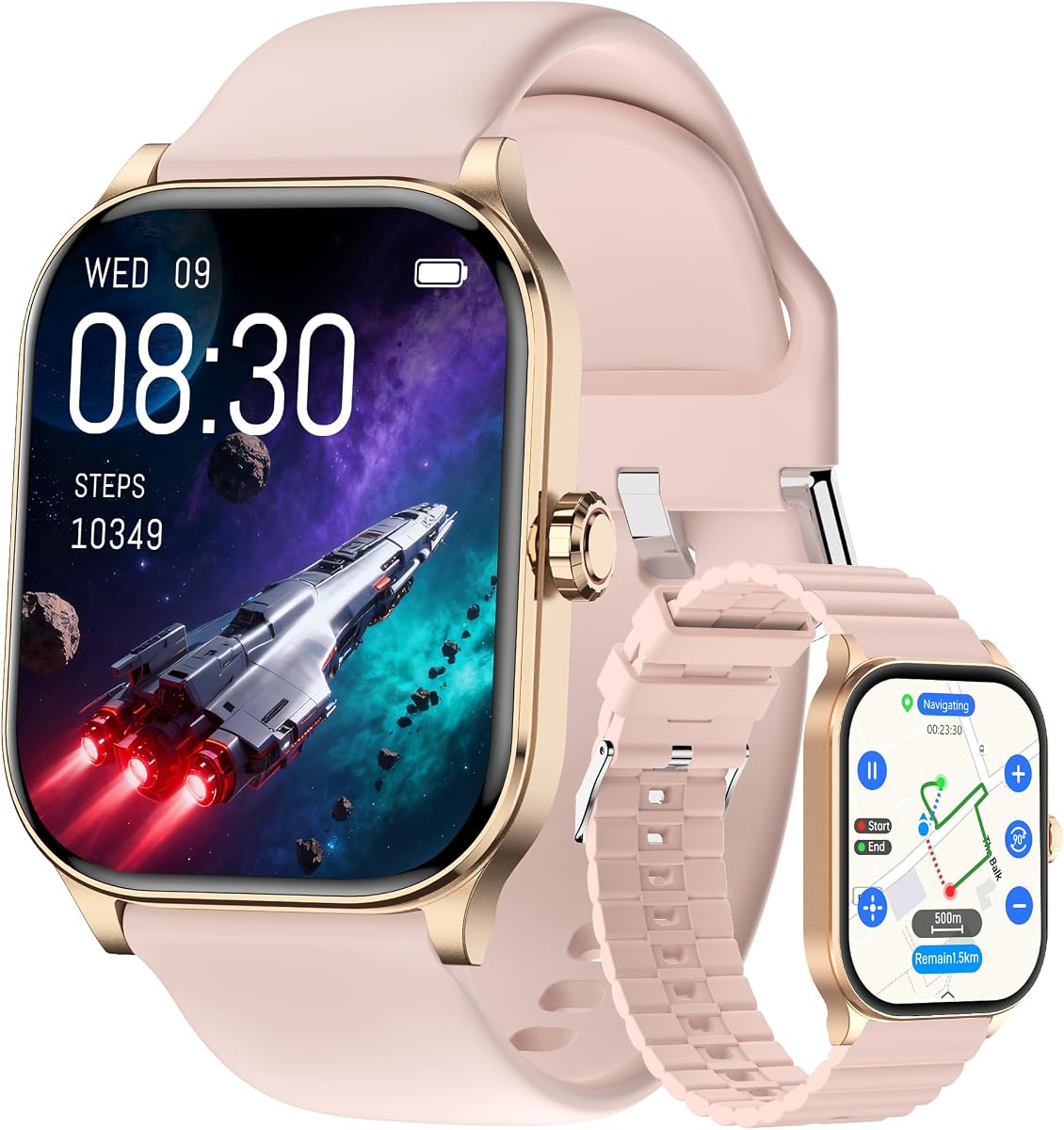 Reloj inteligente para mujeres y hombres, relojes inteligentes GPS con frecuencia cardíaca/SpO2/monitor de sueño/estrés, más de 100 relojes deportivos de fitness, rastreador de actividad impermeable IP68 para teléfono Android/iOS (rosa, 1,96 pulgadas_GPS+mapa)