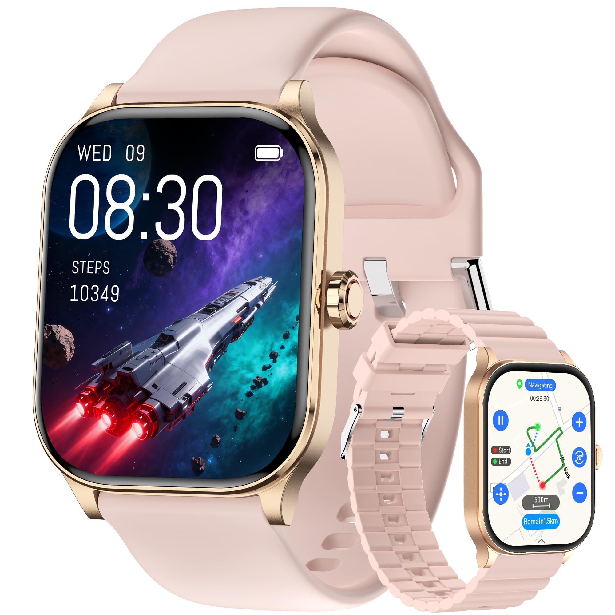 Smart Watch for Women Men with Text and Call, 2025 New AI Smartwatches with Heart Rate/SpO2/Sleep/Stress Monitor, 100+ Sports Modes, GPS Fitness Watches Compatible with iOS/Android (Map, Pink)