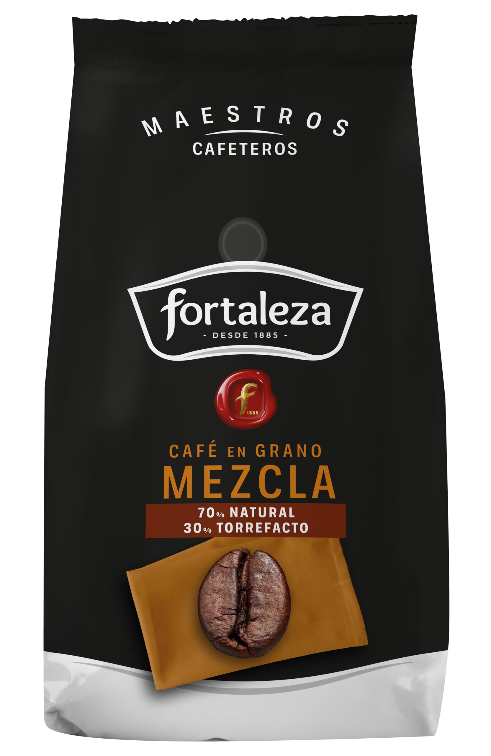 CAFÉ FORTALEZA Café en Grano 500g x 6 - Total 3KG - 70% Tueste Natural y 30% Torrefacto - Café con Matices de Vainilla y Caramelo Intensidad Alta 10/13 -Arábica y Robusta con Sabor Intenso.