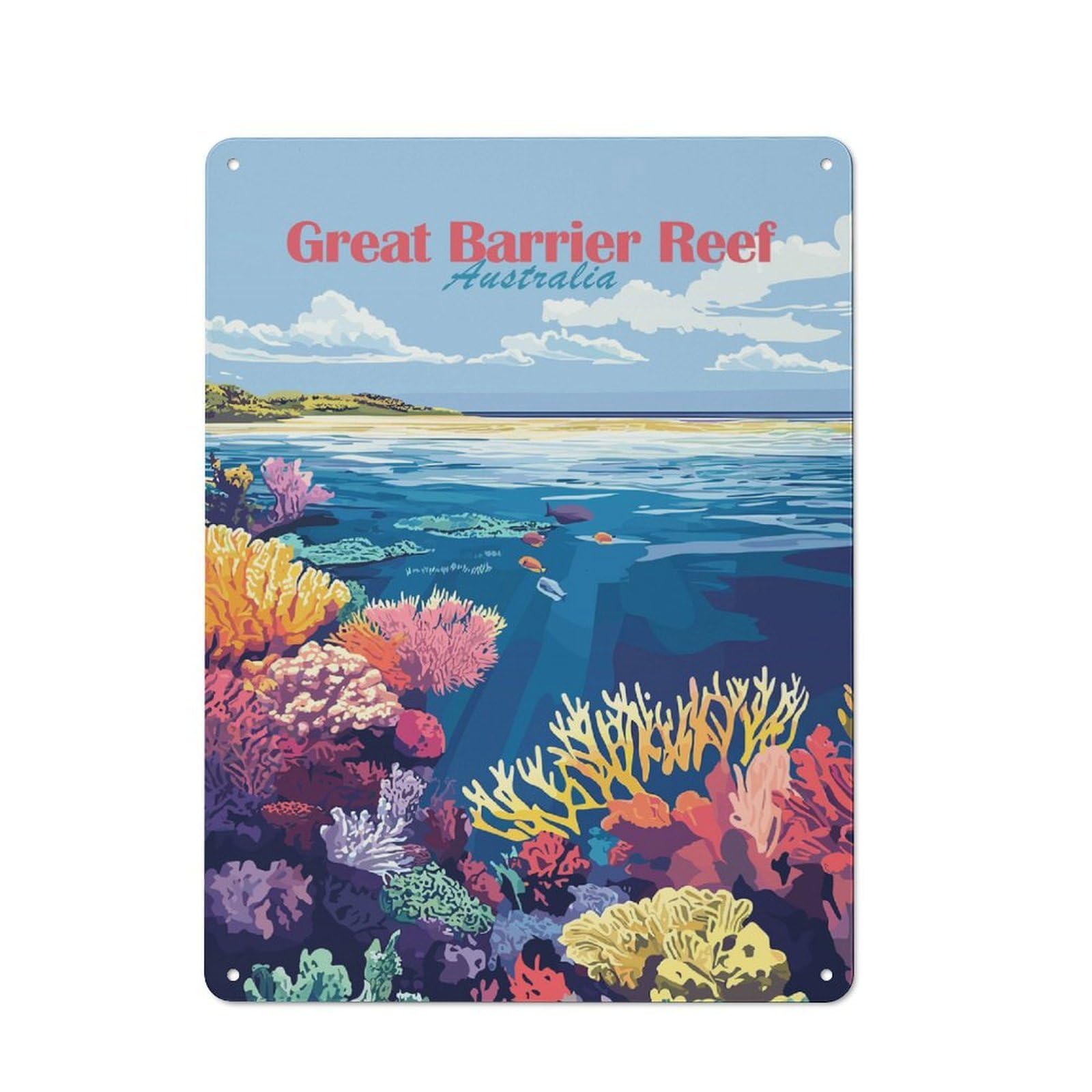 Junmoney Style-5 Great Barrier Reef Decorative Tin Plaque 40X30cm, Decorative Novelty Wall Art For Hallway, Home Bar, Garage Or Study