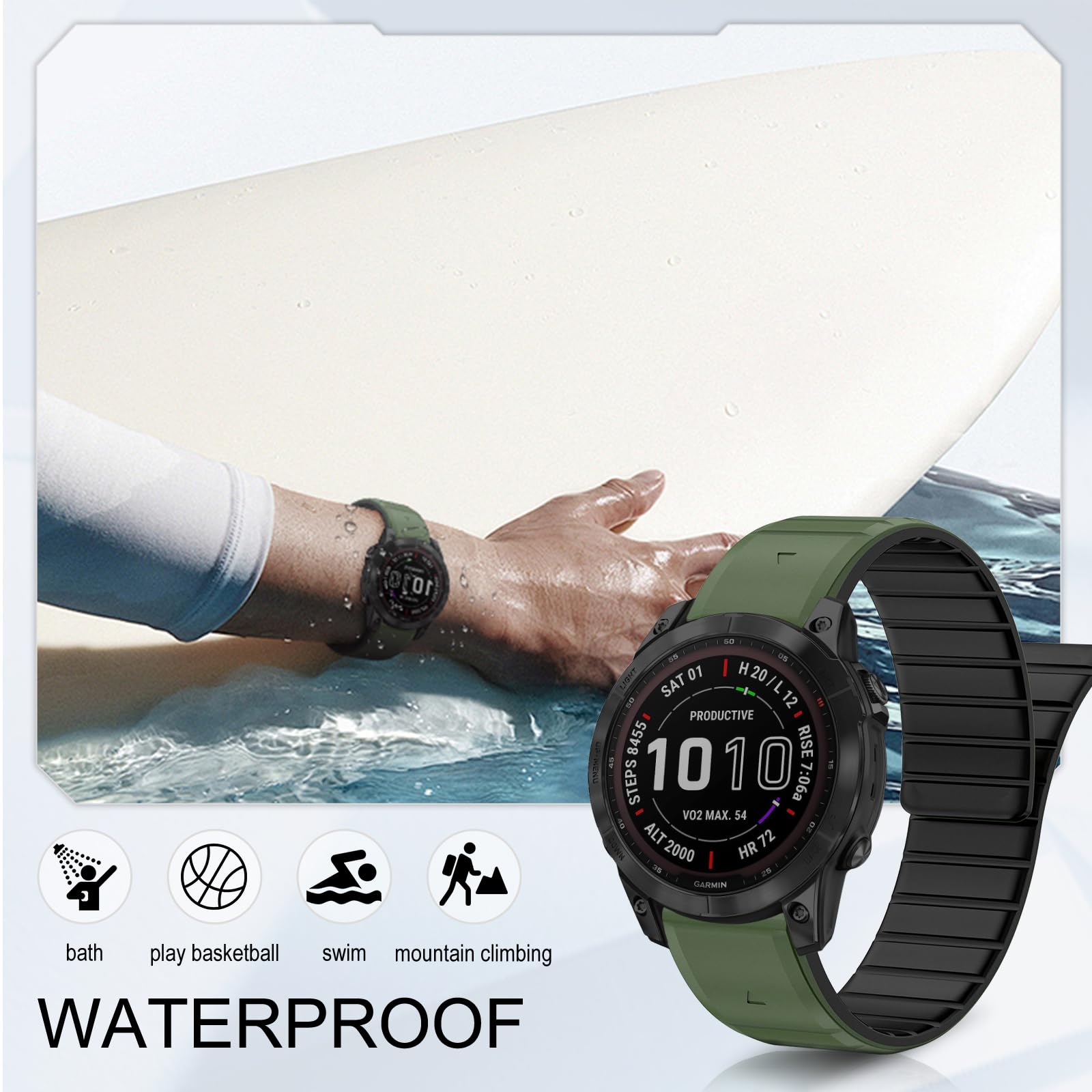 ToVioc Silicone Cinturino per 47mm of Garmin Fenix E/Fenix 8 Pro/Tactix 8/Quatix 8/D2 Mach 2, Cinturino Quickfit 22mm Silicone Magnetico per Garmin Quatix 7 Pro/6, Descent G2 - Blu Mezzanotte