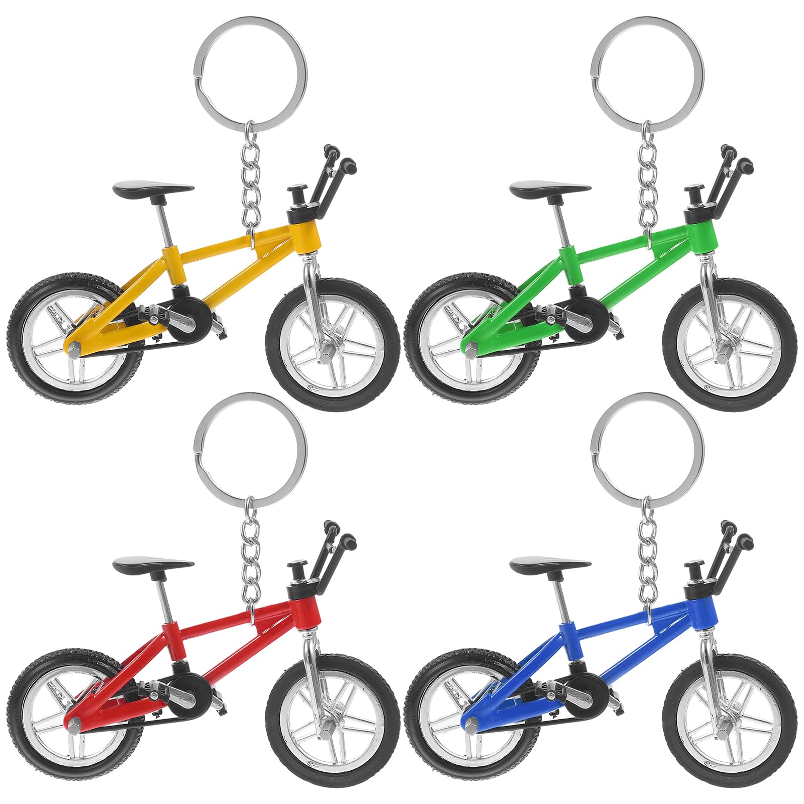LOGOFUN 4pcs Mini Bicycle Model Kyechain Metal Mountain Bike Keyrings Pendents Vintage Tiny Finger Mountain Bike Models Key Chain Hanging Ornaments for DIY Crafts Bags Purse Key Accessories