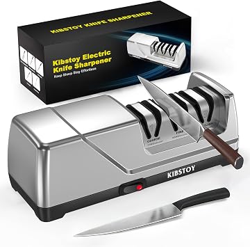 Knife Sharpener Electric, 3-Stage Professional Kitchen Sharpener with 100% Diamond Abrasive, 15 Precision Angle, Magnetic Dust Box, Fast Sharpening & Repair for Chef Knife, Paring Knife