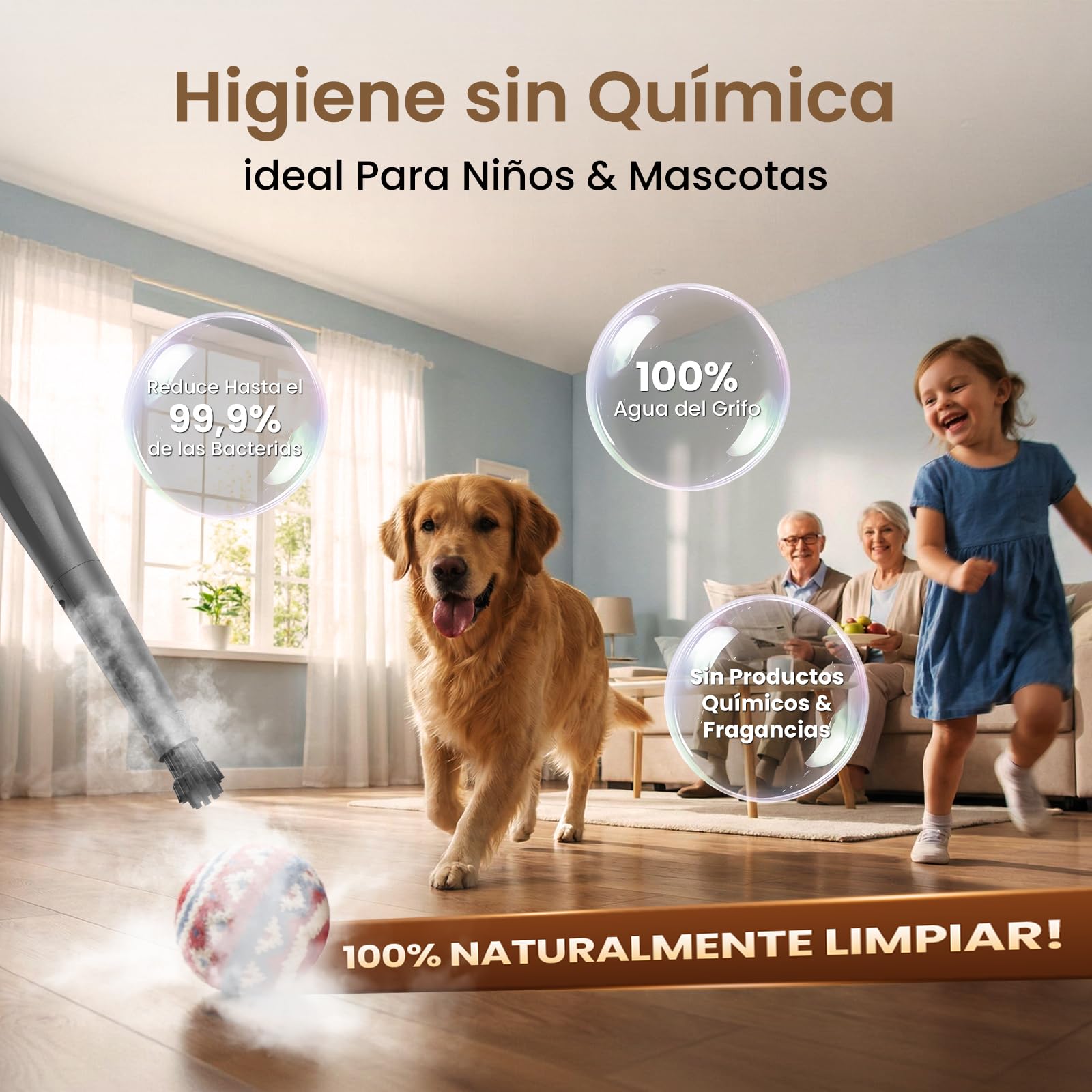 Vaporeta Limpieza Hogar 550ML Depósito de Gran Capacidad, 15S Calentamiento Rápido Vaporeta de Mano Portátil 16 Accesorios, 1500W Alta Presión apto Muebles, Coches, Ventanas, Baños