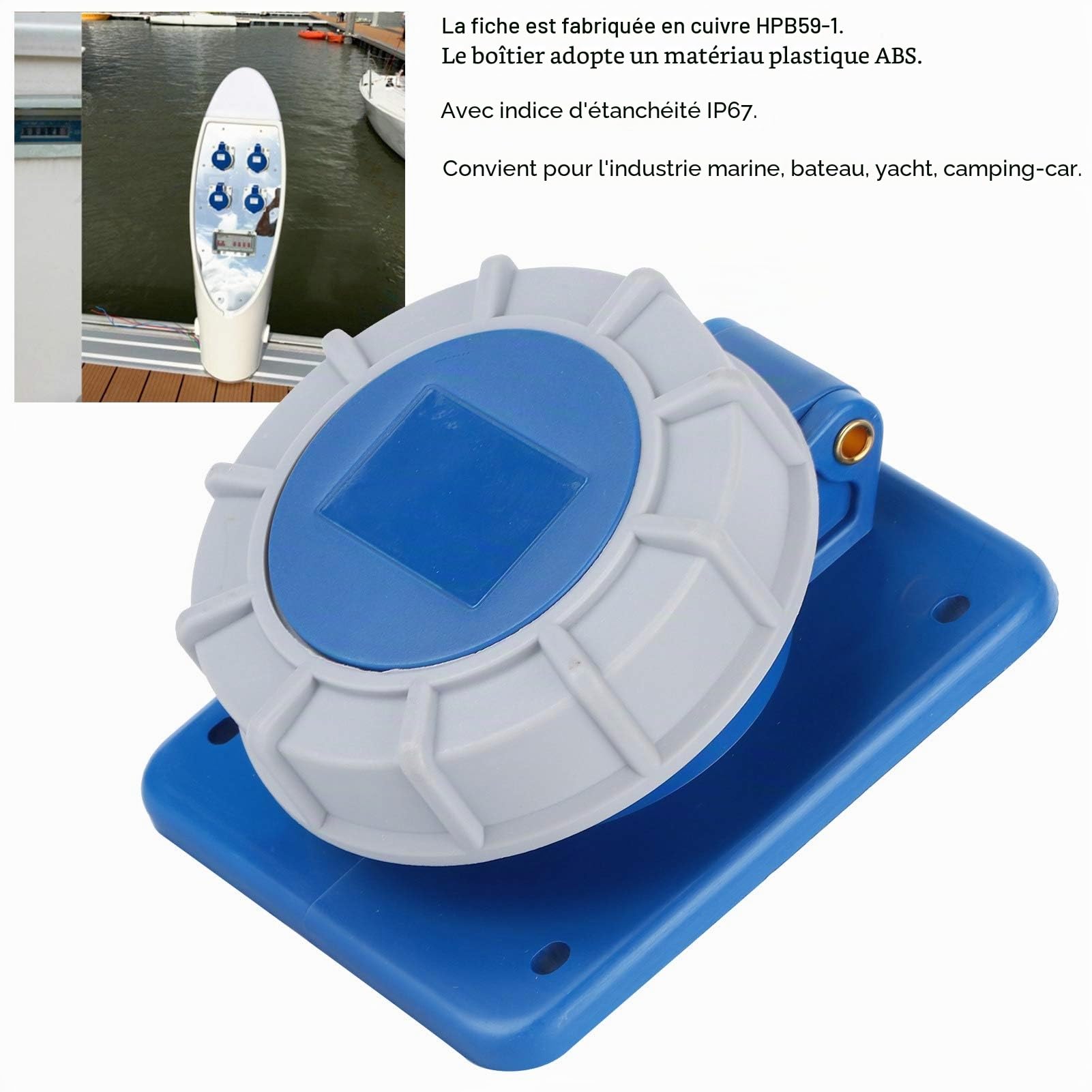 Prise de Courant de Quai de Bateau 16A 220-250V avec Joint, étanche IP67 pour Yacht RV Camping-car Caravane