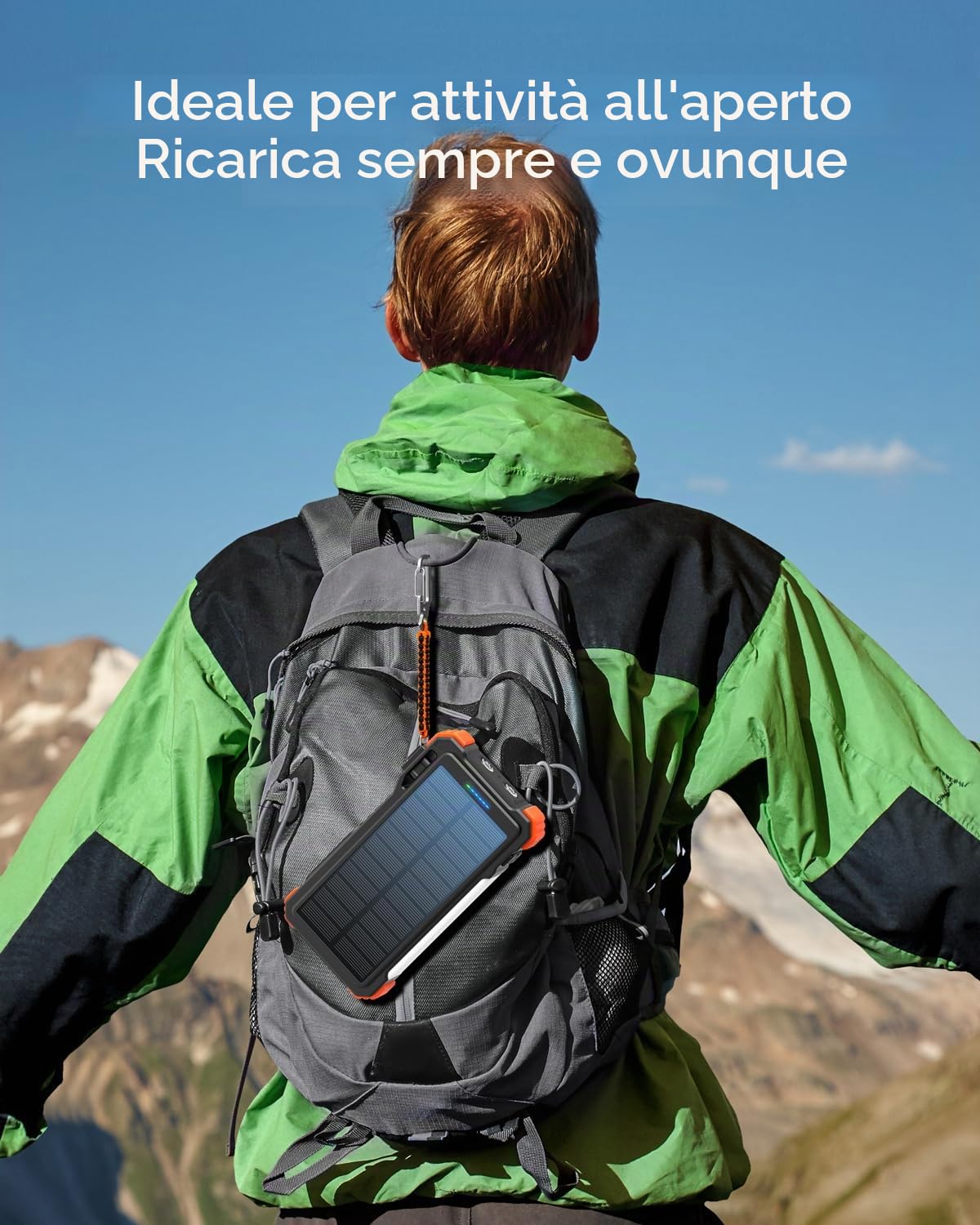 Caricabatterie Solare 20000mAh, 20W Ricarica Rapida Batteria Esterna Portatile USB C Impermeabile Power Bank con Cavi Incorporati, Luce da Campeggio, Torcia, Ricarica Wireless per Apple Watch