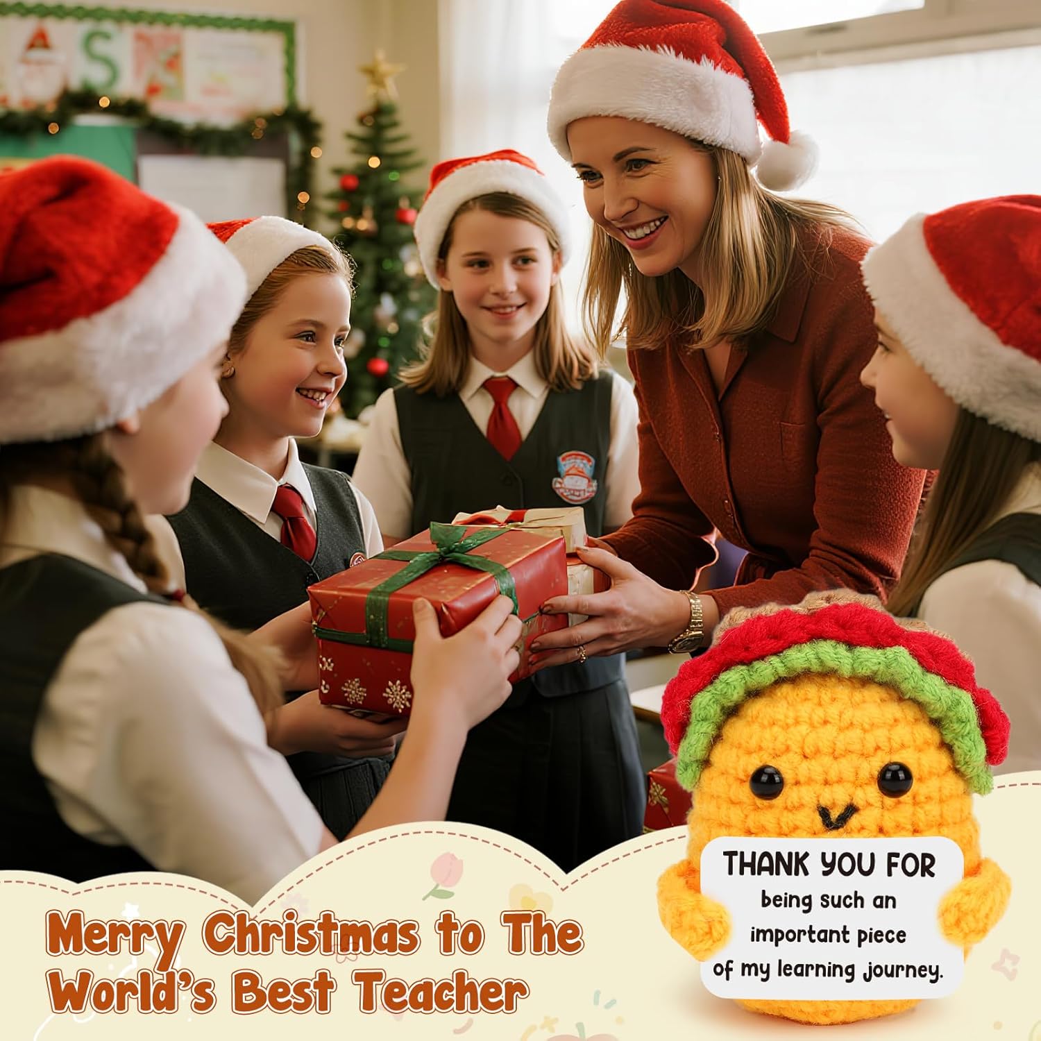 LuoHere Valentines Appreciation Gifts for Teacher Women Boss Leader Mentor- Cool Teachers Birthday Day Gifts Thank You Coworker Manager Christmas Small Handmade Crochet Taco - Image 4