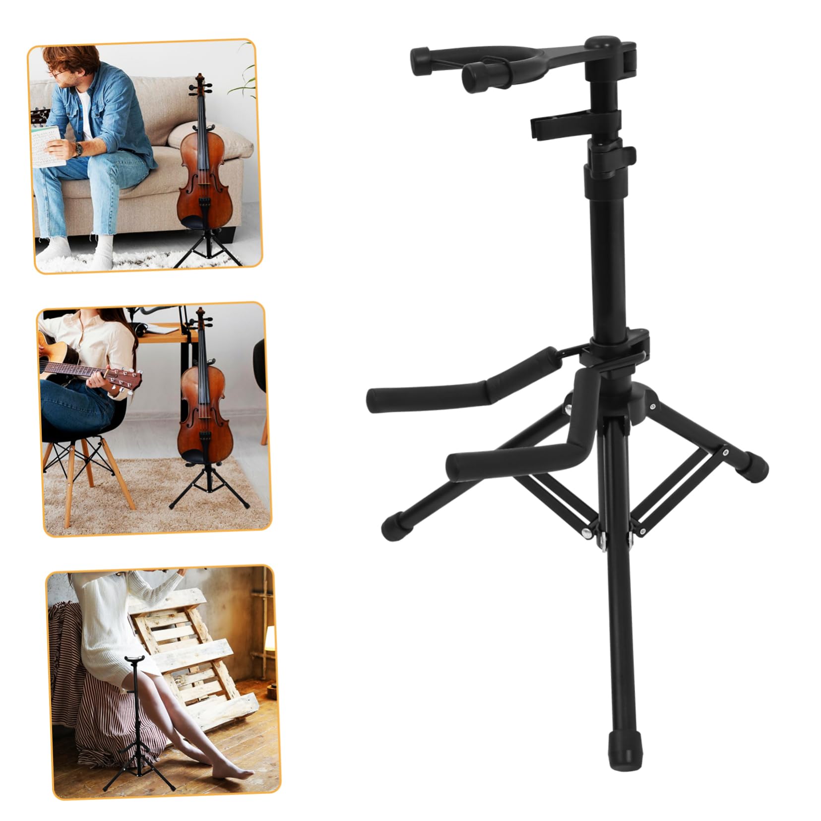 ifundom Portable Violin Self-locking Stand Vertical Violin Stand Clamp Folding Music Stand for Violin Musical Instrument