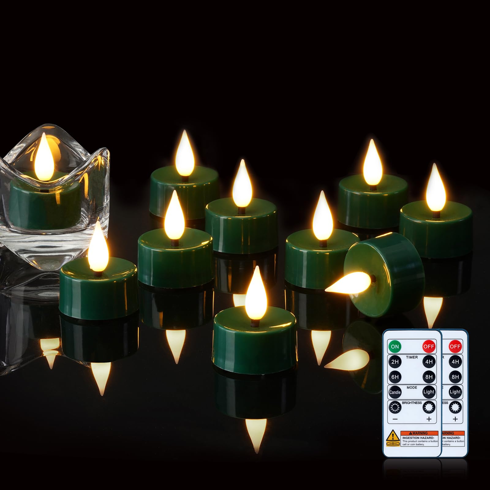 Velas de té con temporizador verde Amagic a pilas seguras para niños y hogar 8