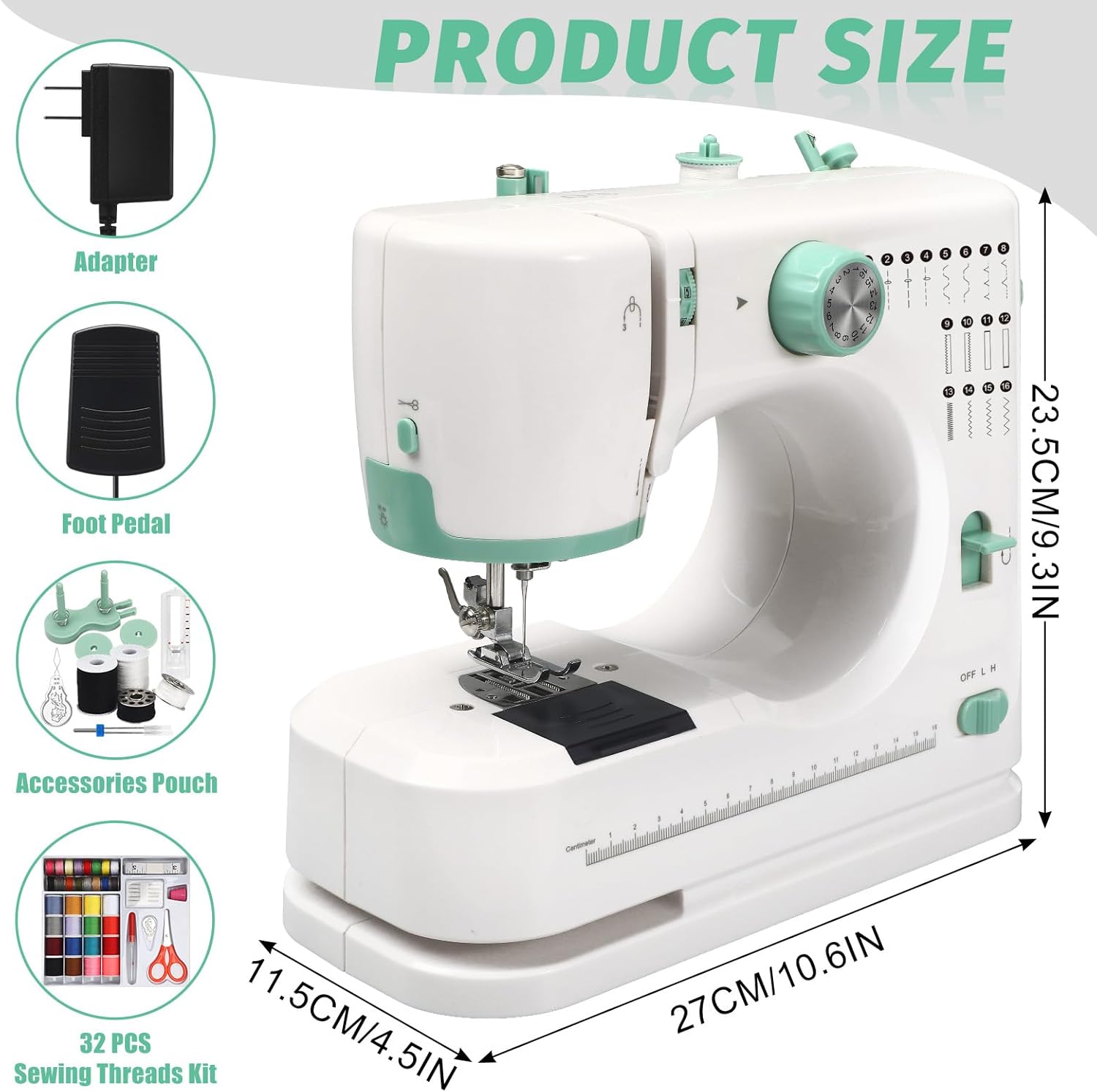 Mini Sewing Machine for Beginners with 32 PCS Threads Kit,16 Built-In Stitches, 2 Speed, Multifunctional Portable Sewing with Foot Pedal Small Sewing Quilting Machine (style_a) - Image 2