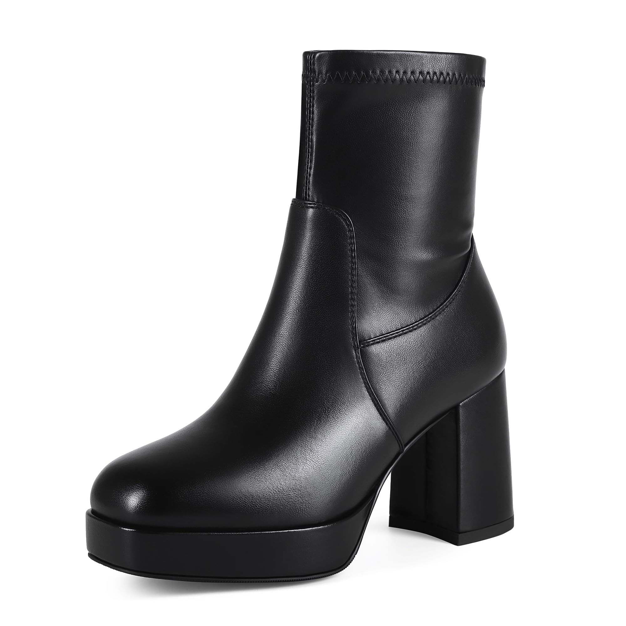 Square Toe Boots for Women Stretch Booties Ankle Boots Platform Chunky Boots Ladies