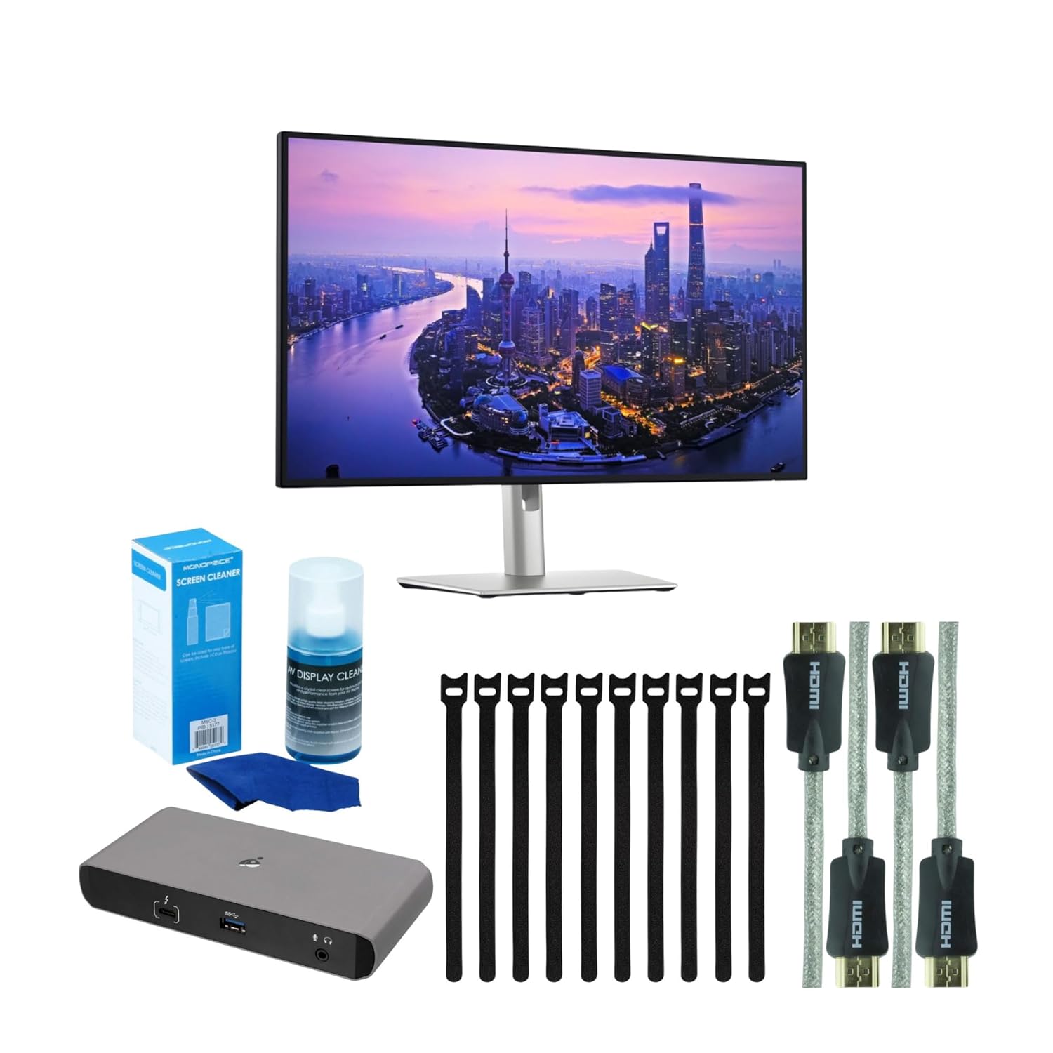 Dell UltraSharp U2725QE 27-Inch 4K UHD IPS 120Hz Thunderbolt 4 Black Monitor Bundle with Accessories 15 Items