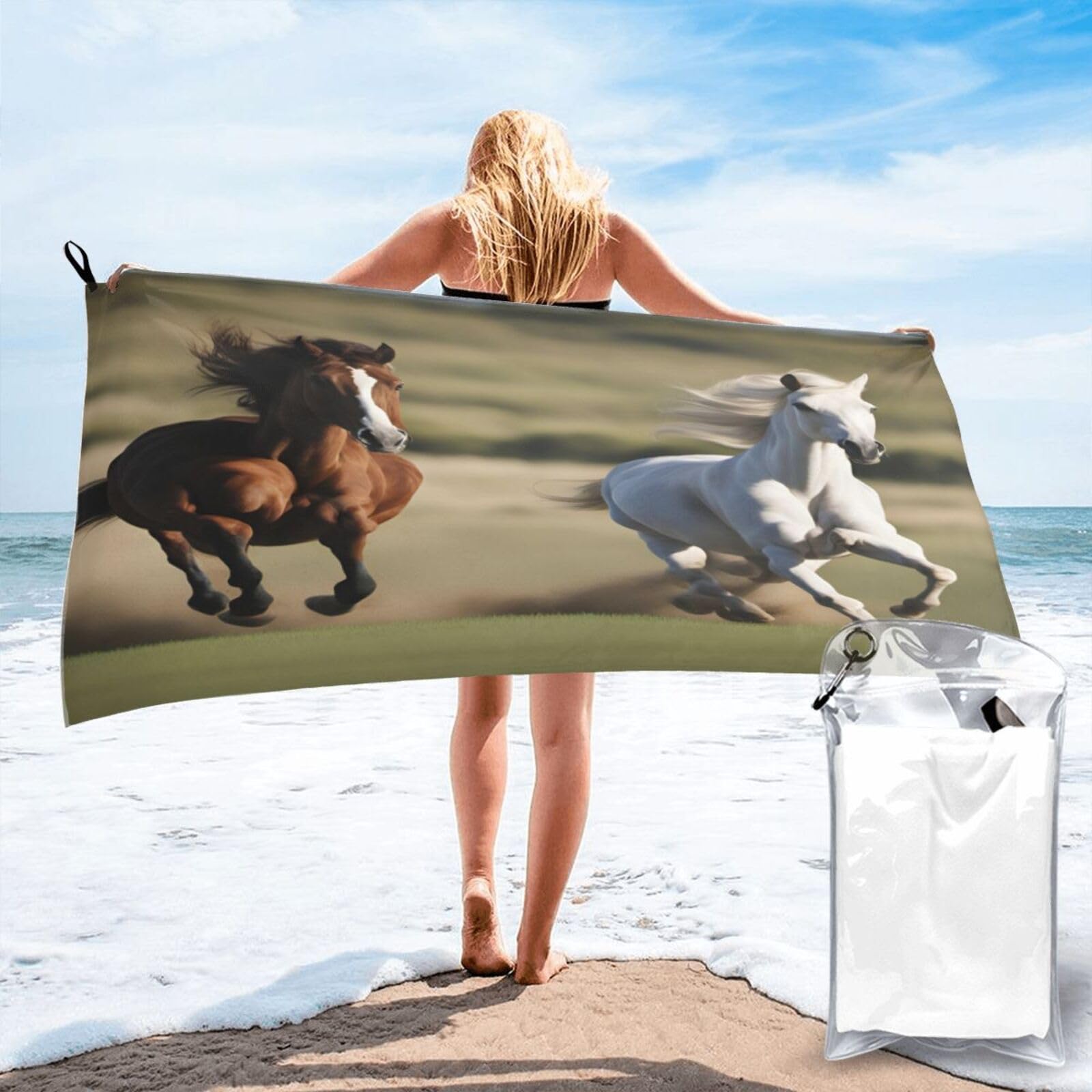 Serviette microfibre chevaux séchage rapide ultra absorbante pour la gym et natation