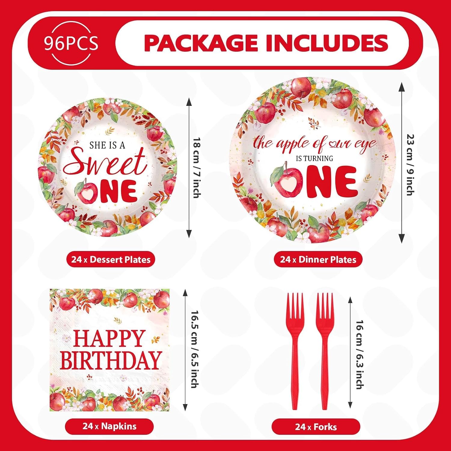 96Pcs Apple Baby Shower Decoration - Apple of Our Eye 1st Birthday Party Plates and Napkins Disposable Tableware Sets for Fruit Themed Birthday Decorations