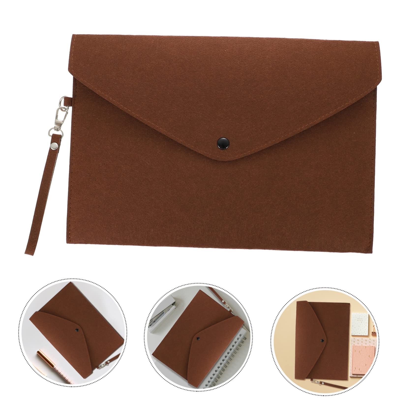 NUOBESTY 5stücke Felt File Bag Wasserdichter Aktenordner Mit Druckknopfverschluss Und Trageschnur Für Büro Schule Und Zuhause Praktische Dokumentenmappe Kaffee-farbe