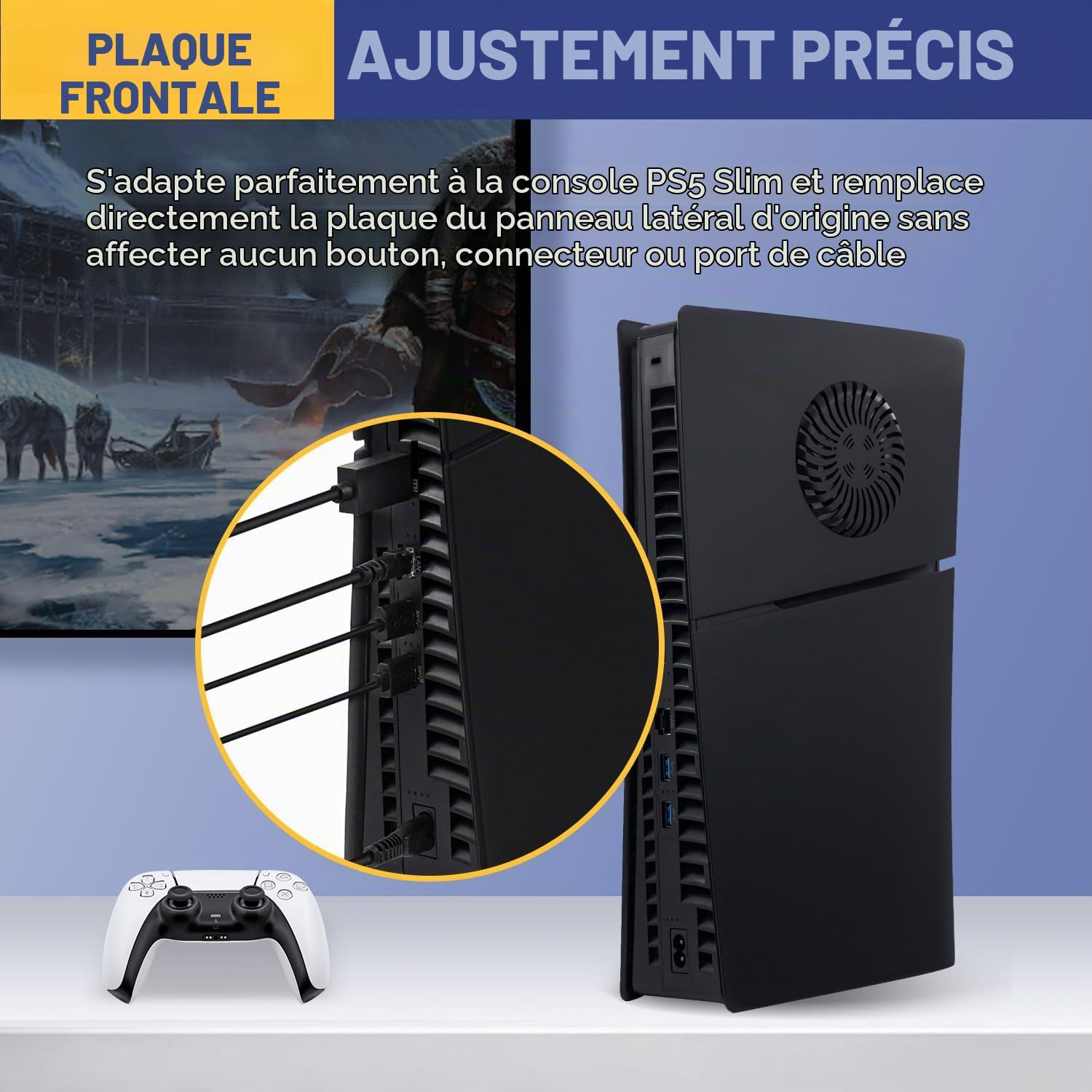 Mcbazel PS5 Slim Faceplate Remplacement ABS Housse de Protection de Façade Accessoires de Ventilation de Refroidissement pour PS5 Slim Disc Edition - Noir(Non pour PS5/PS5 Pro)
