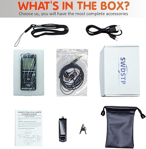 Miniatura 7 de Mini radio portátil personal AM/FM con pantalla LCD de sintonización digital y tiempo de retroiluminación, radio de bolsillo recargable SWDSTP con