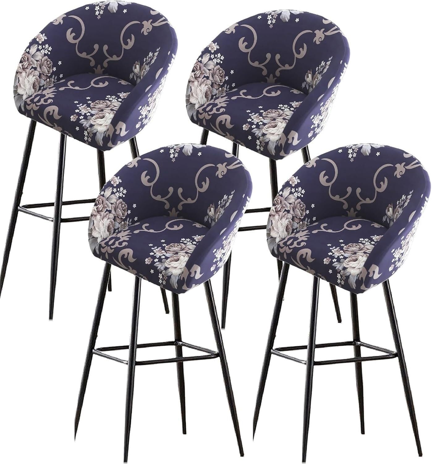 Bar Stools Cover,Short Back Chair Cover, Swivel Chair Slipcovers with Back, Stretch Bar Stool Chair Slipcovers with Round Backs Arms Curved Accent,Counter Bar Stool Cover for Armchair,Kitchen(H16,4PCS