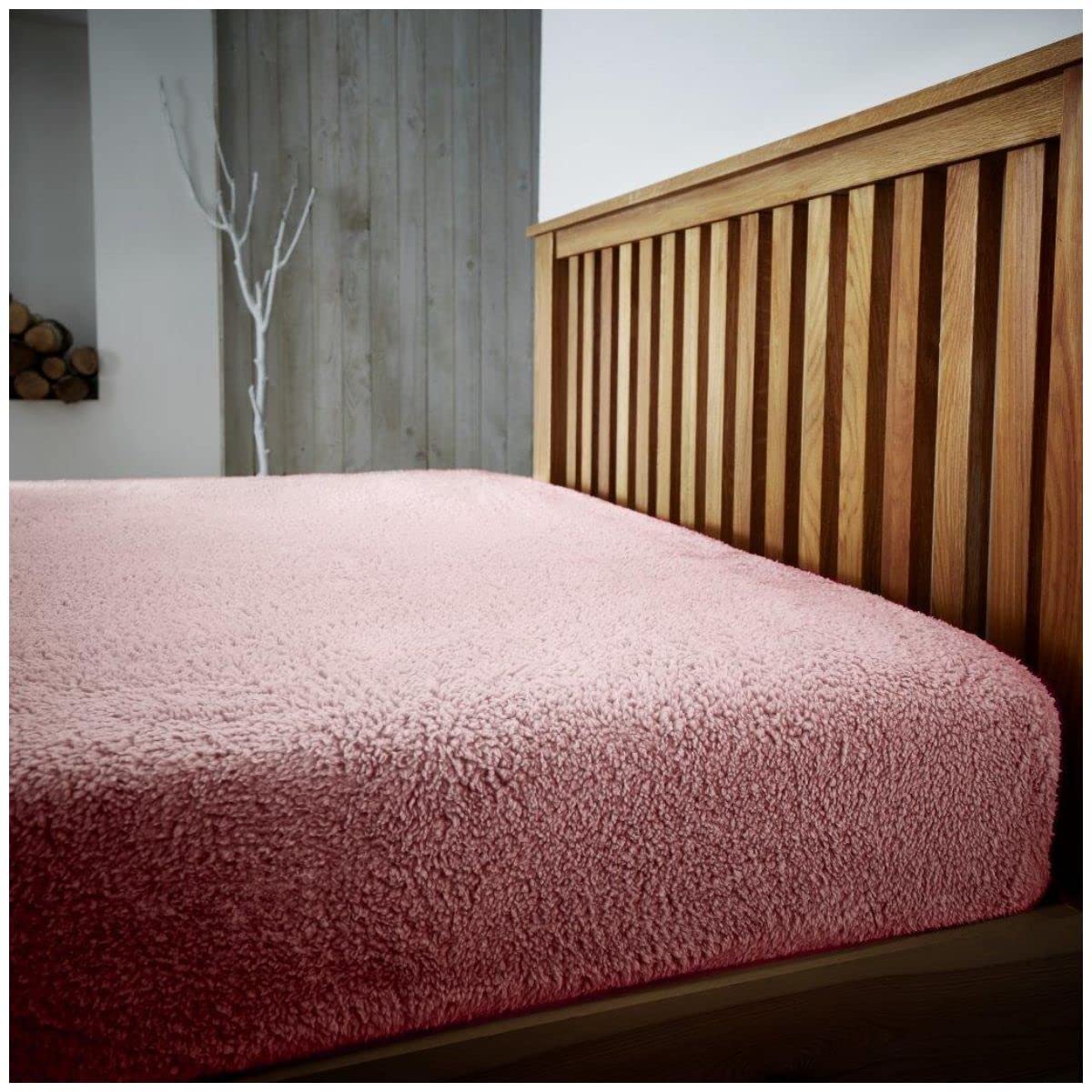 Gc Gaveno Cavailia Fs-Pink Premium Teddy Plain Fitted Sheet, Soft & Cosy Fleece Bed Linen, Easycare Bedding, Pink, Kingsize Bedsheet