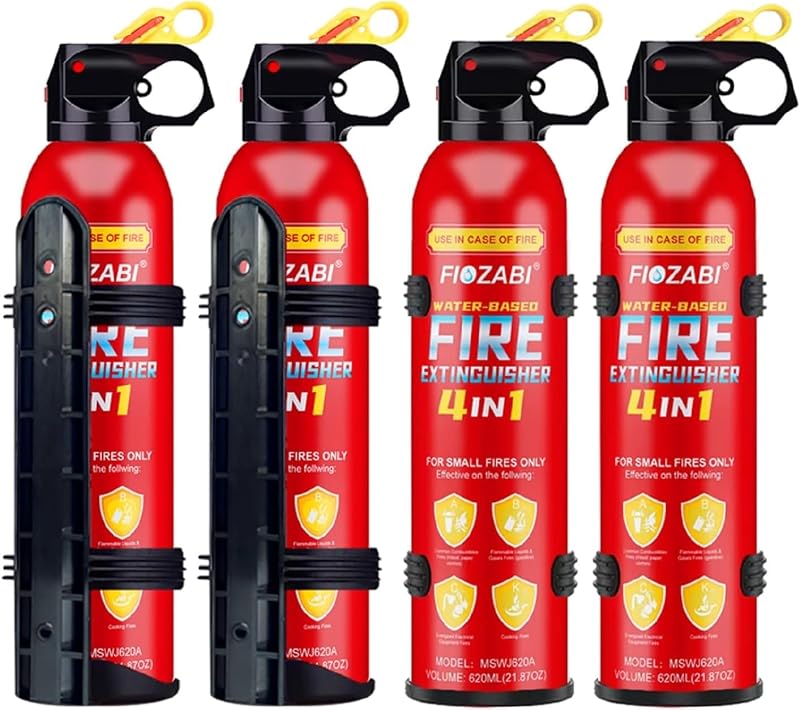 Extintor Spray Portátil à Base de Água com Suporte FIOZABI 620 mL para Casa, Cozinha, Carro, Churrasqueira e Camping, Kit com 4 unidades