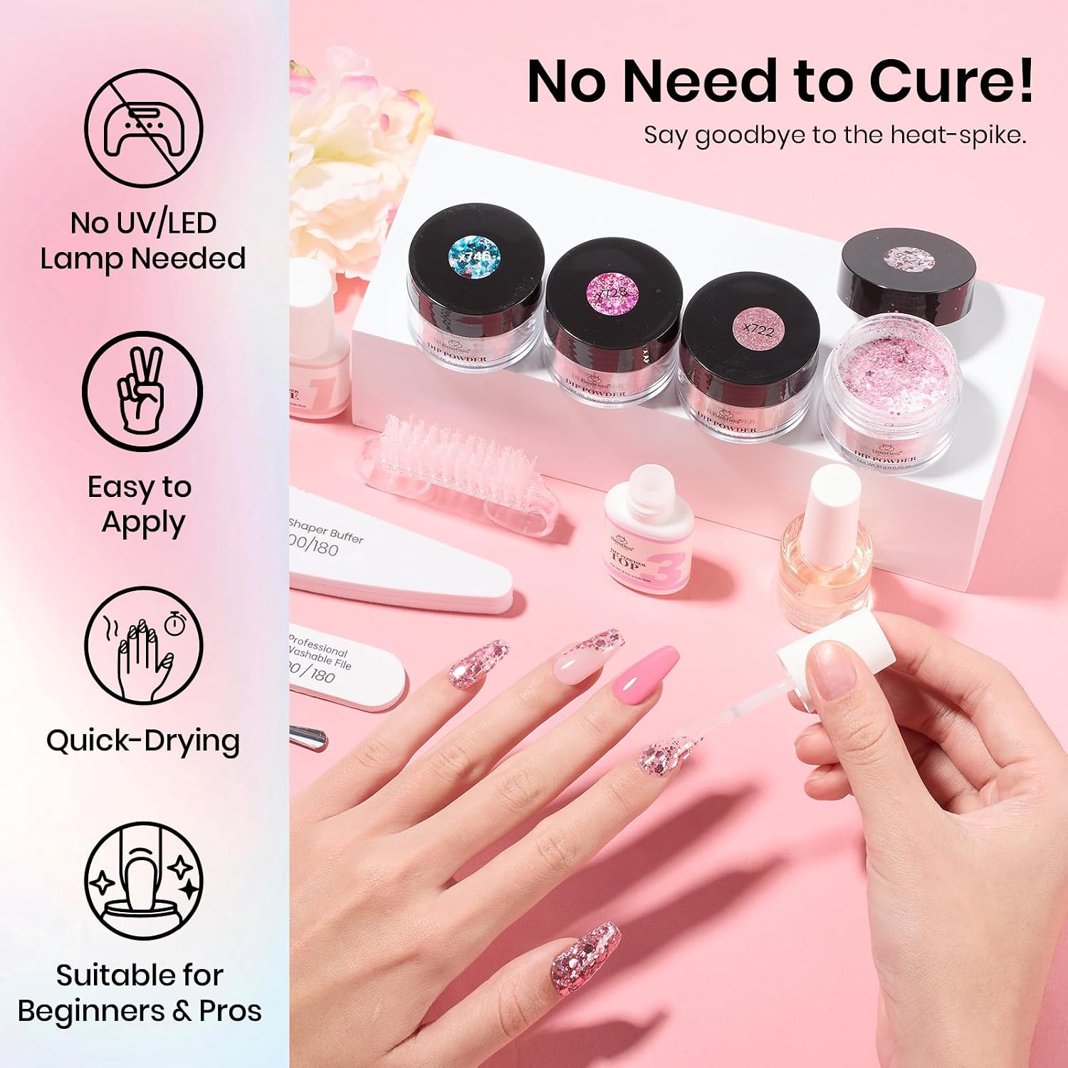 Beetles Dip Powder Nail Kit, 36 Colors Nude Hot Pink Pastel Red Green Blue Glitter Dipping Powder Starter Kit for French Nails Art 4th of July Nails Manicure DIY Salon Gift for Women Mood Palette